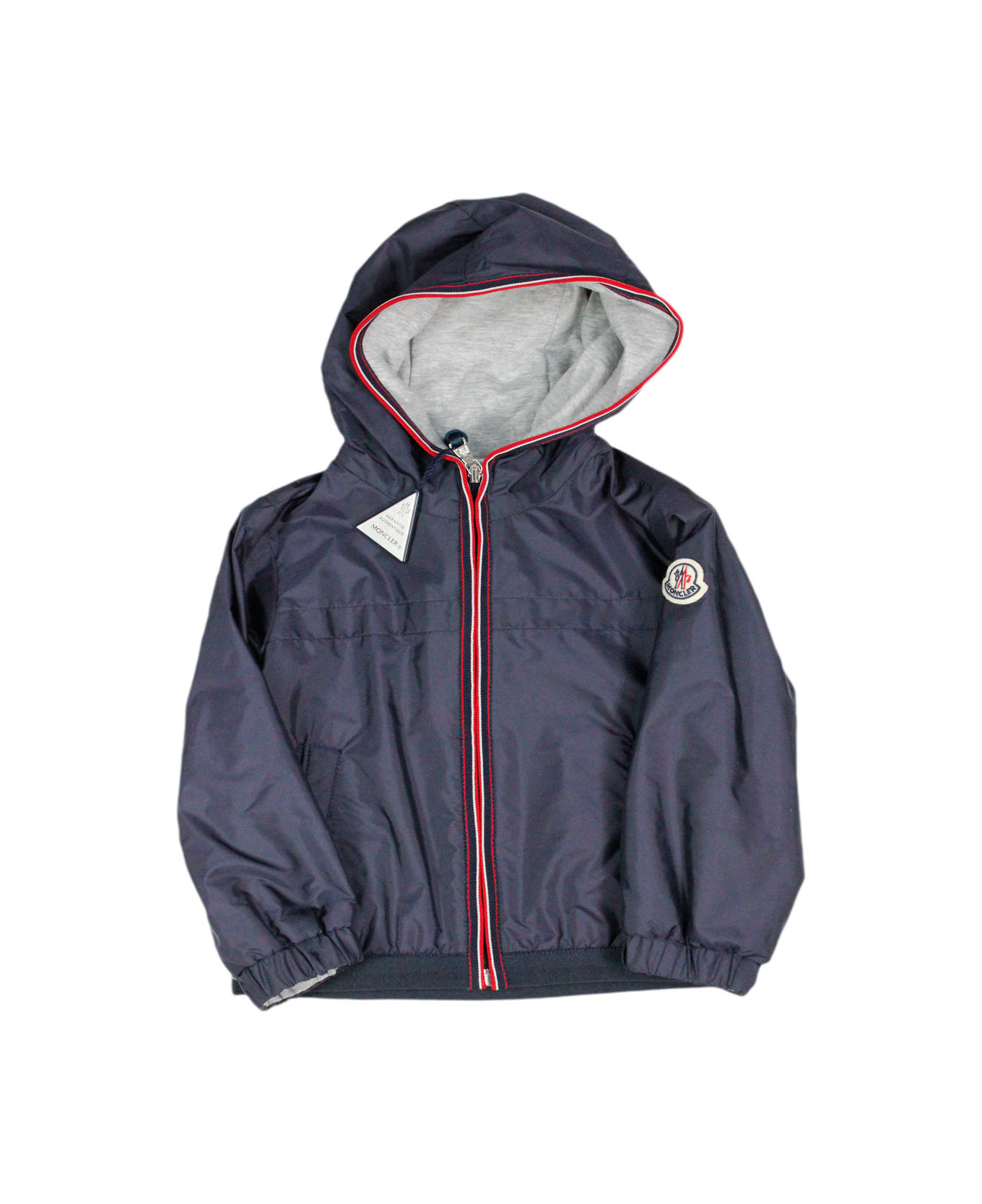 Moncler Windproof Jacket In Technical Fabric With Hood And Cotton Lining. Colored Profile On The Zip And Hood - Blu