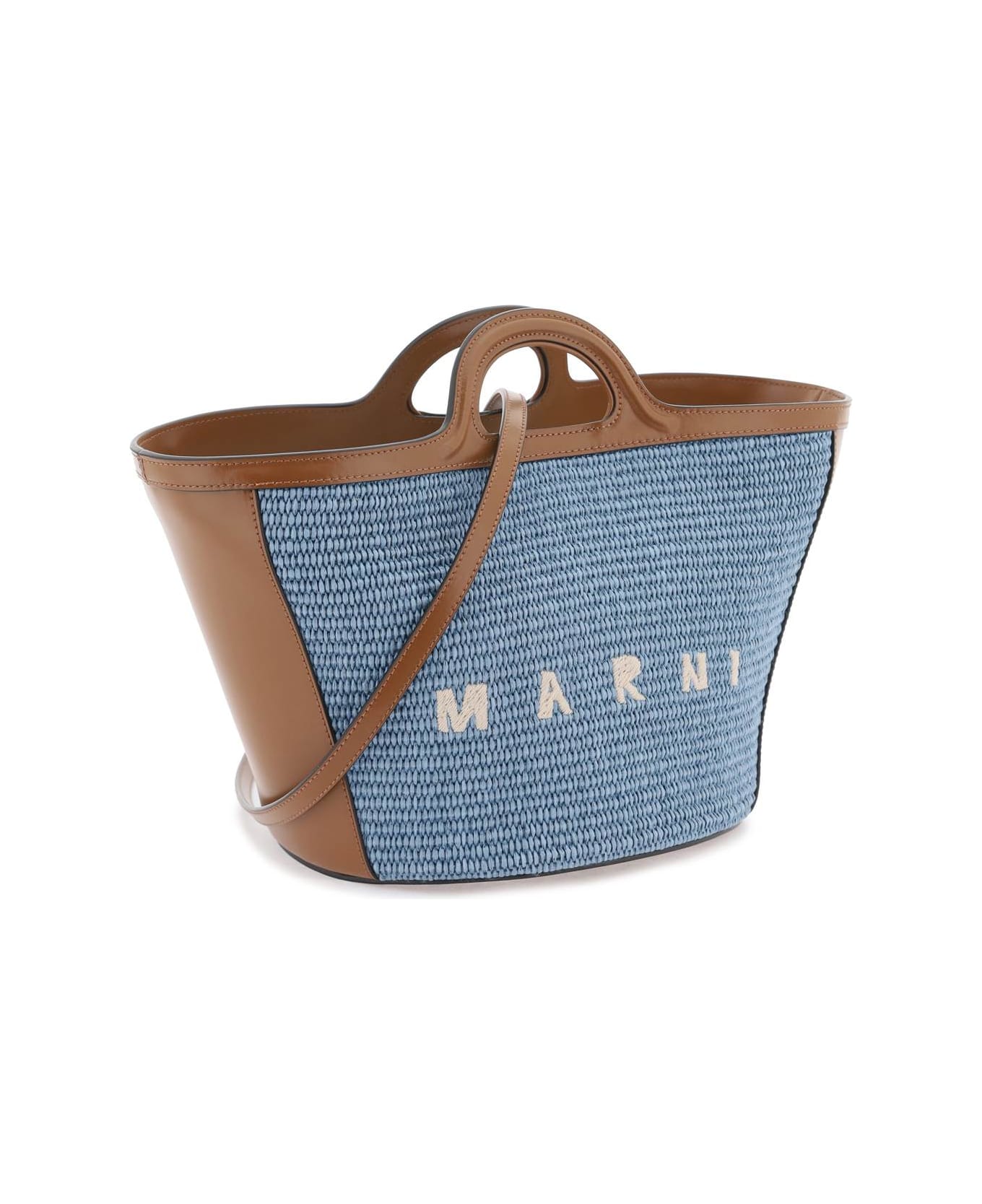Marni Small Tropicalia Summer Bag In Brown Leather And Light Blue Raffia - ZO751 トートバッグ