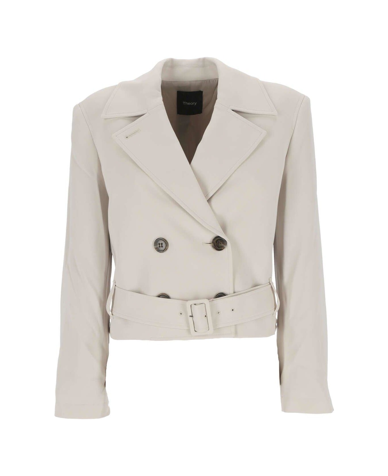 Theory Double-breasted Belted Cropped Coat - Pumice