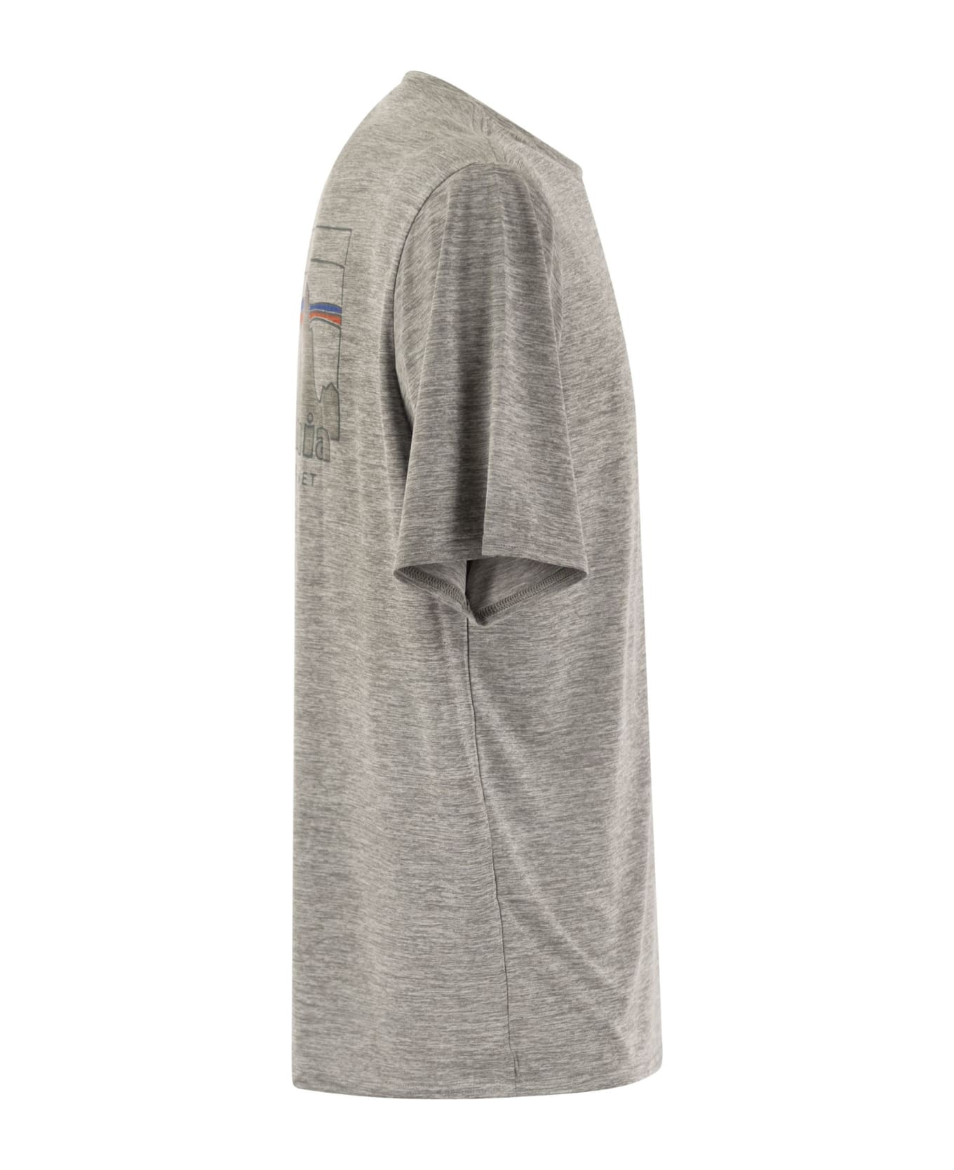 Patagonia T-shirt In Technical Fabric With Print On The Back - Grey