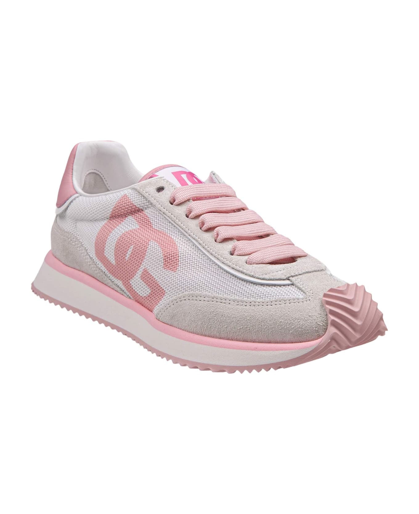 Dolce & Gabbana Dragon Sneakers In Mixed Materials White And Pink Color - WHITE/PINK