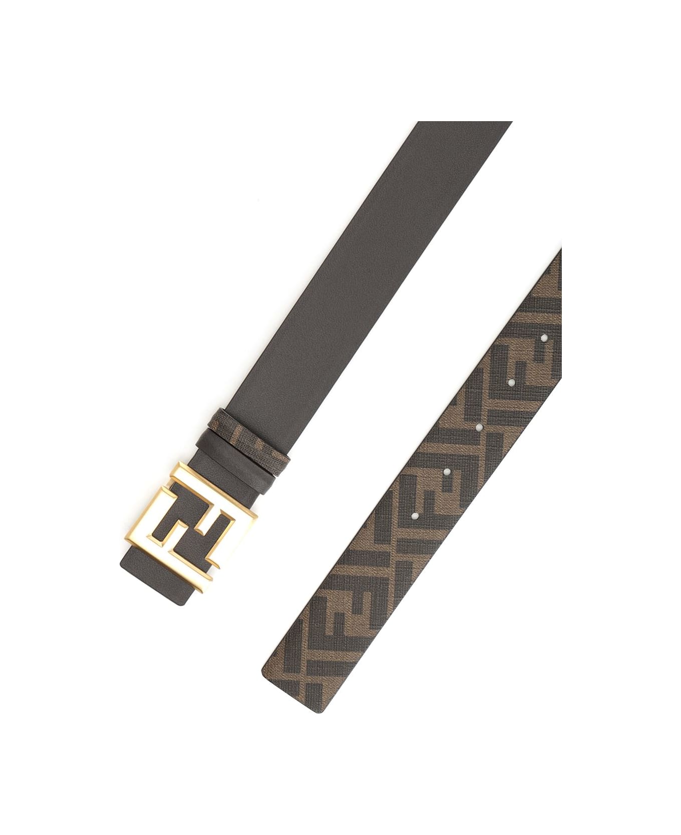 Fendi Reversible Belt With Thin Squared Ff Buckle - Brown