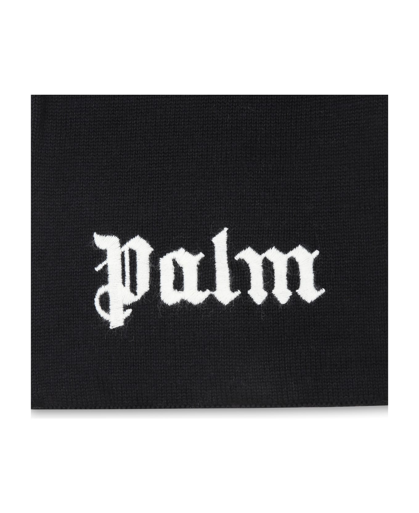 Palm Angels Black Scarf For Boy With Logo - Black White