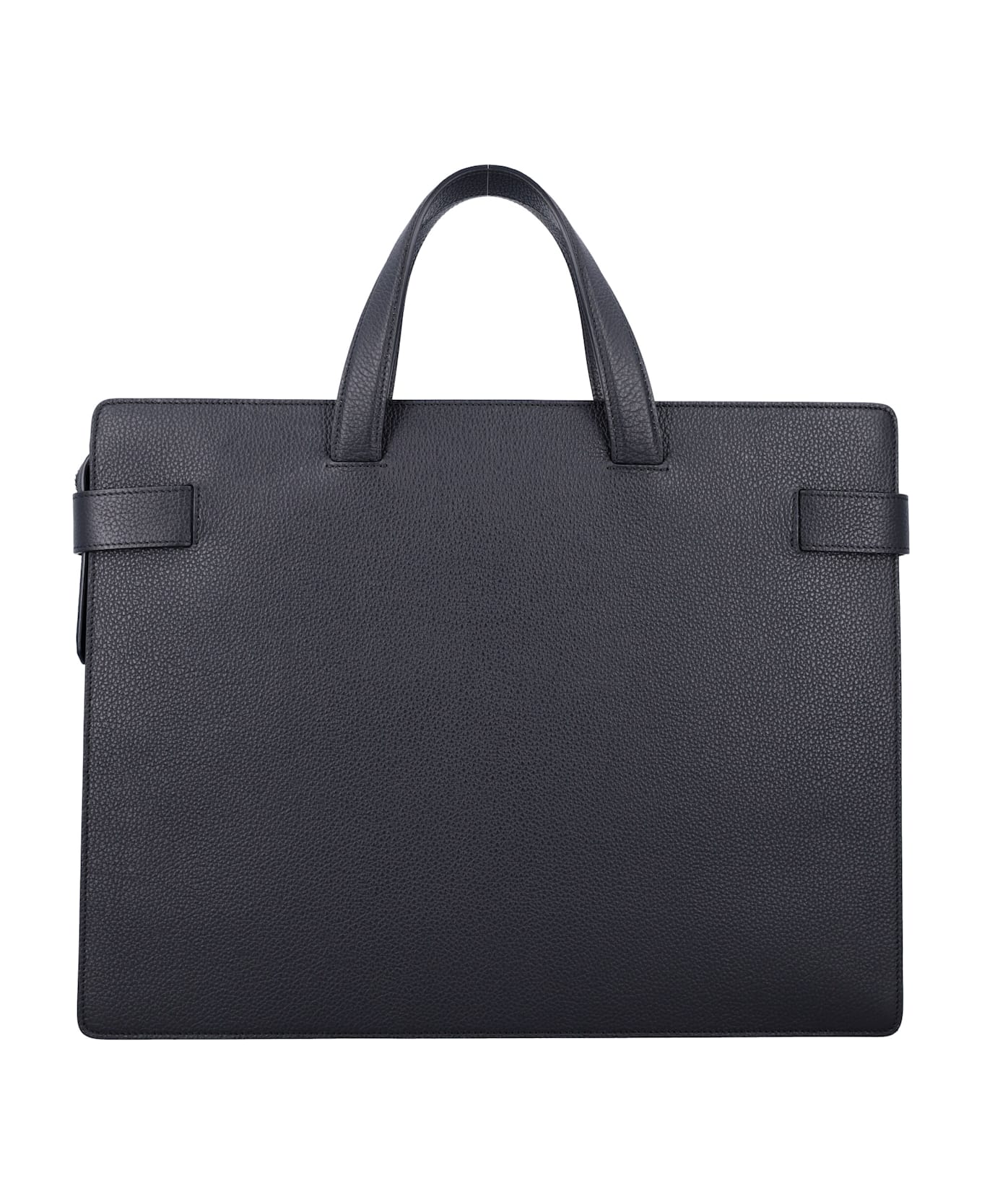 Ferragamo Briefcase With Gancini Buckles - BLACK