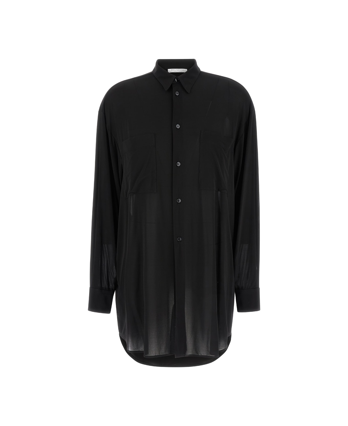 Philosophy di Lorenzo Serafini Oversized Black Shirt With Patch Pockets In Stretch Viscose Woman - Black