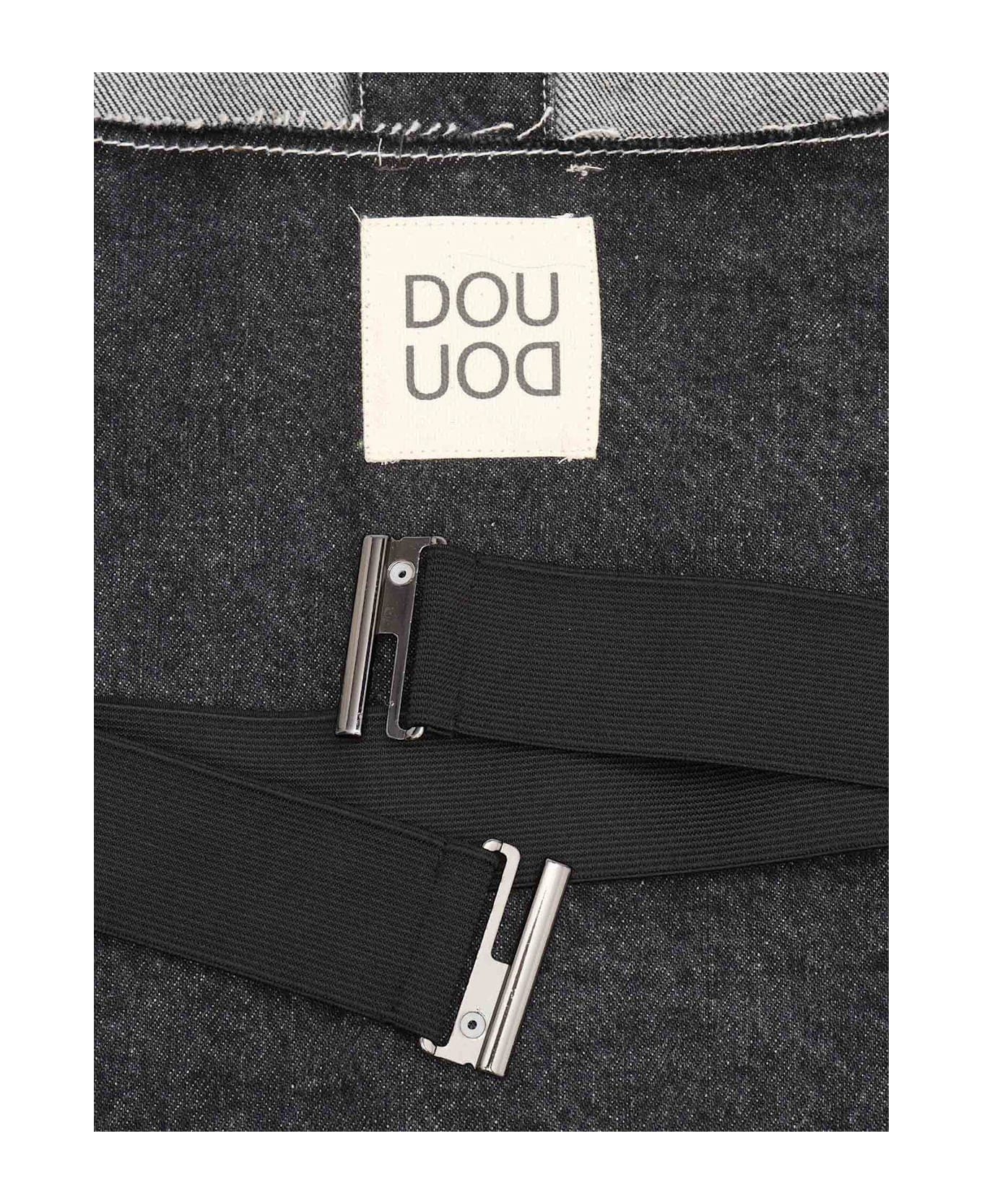 Douuod Raw-cut Edge Logo Patch Denim Top - Grey