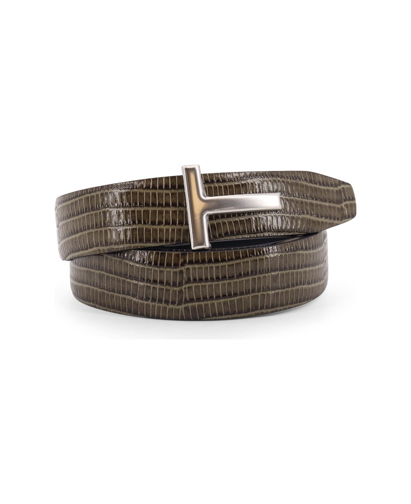 Tom Ford Leather Belt With Croco Effect - SLATE