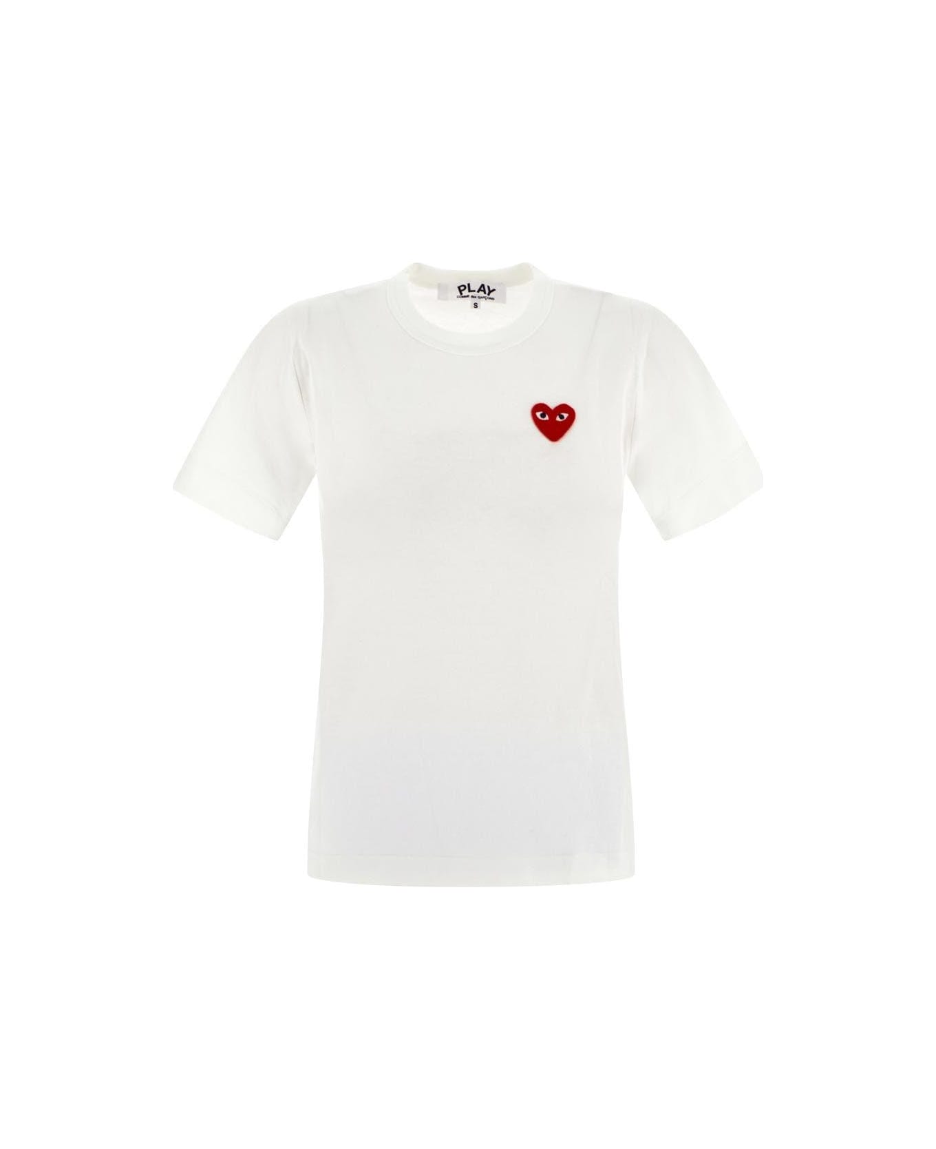 Comme des Garçons Play White Embroidered Heart T-shirt - White