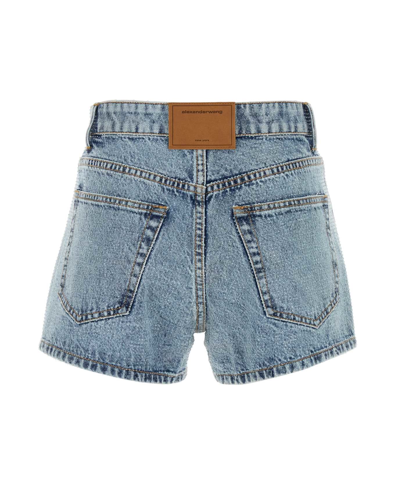 Alexander Wang Embellished Denim Shorts - VINTAGELIGHTINDIGO