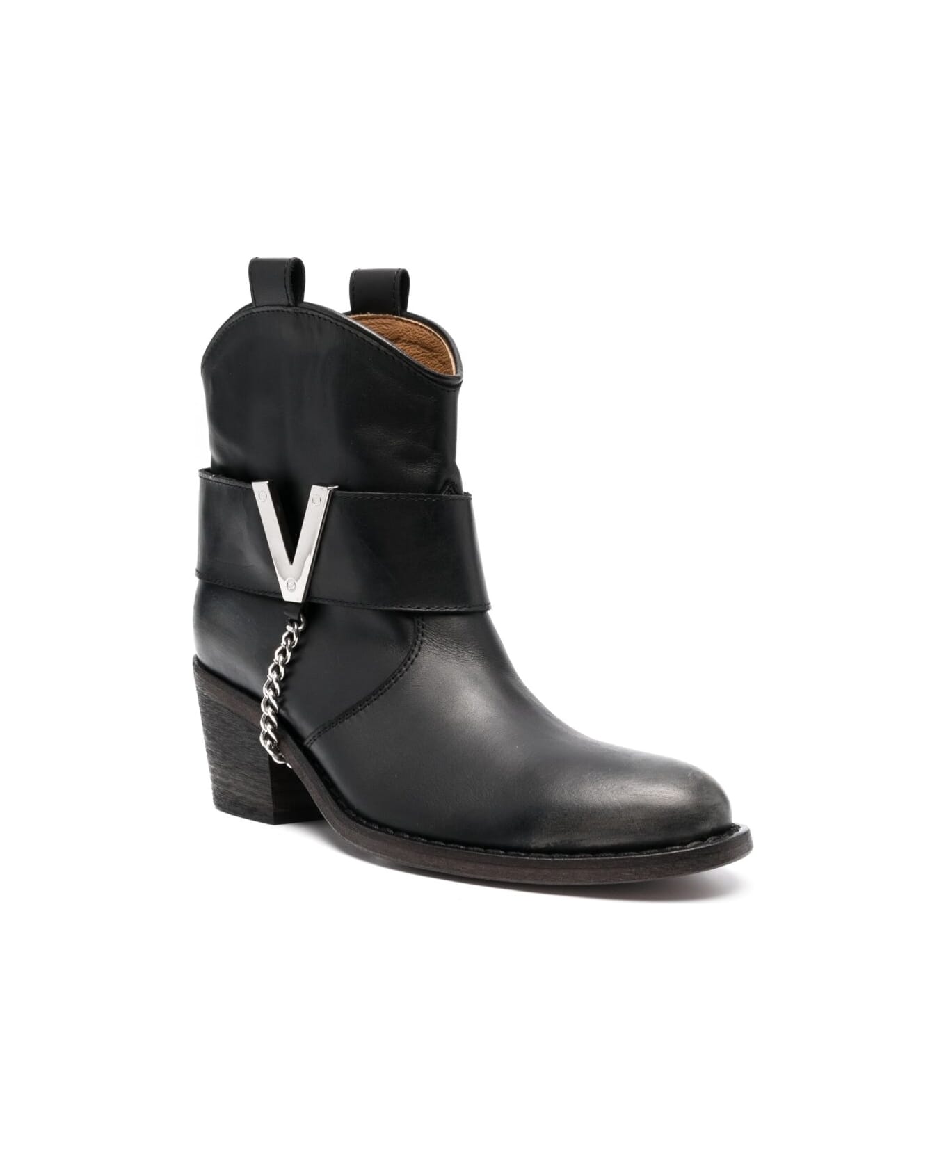 Via Roma 15 Texan Ankle Boots In Black Leather Woman - Black ブーツ