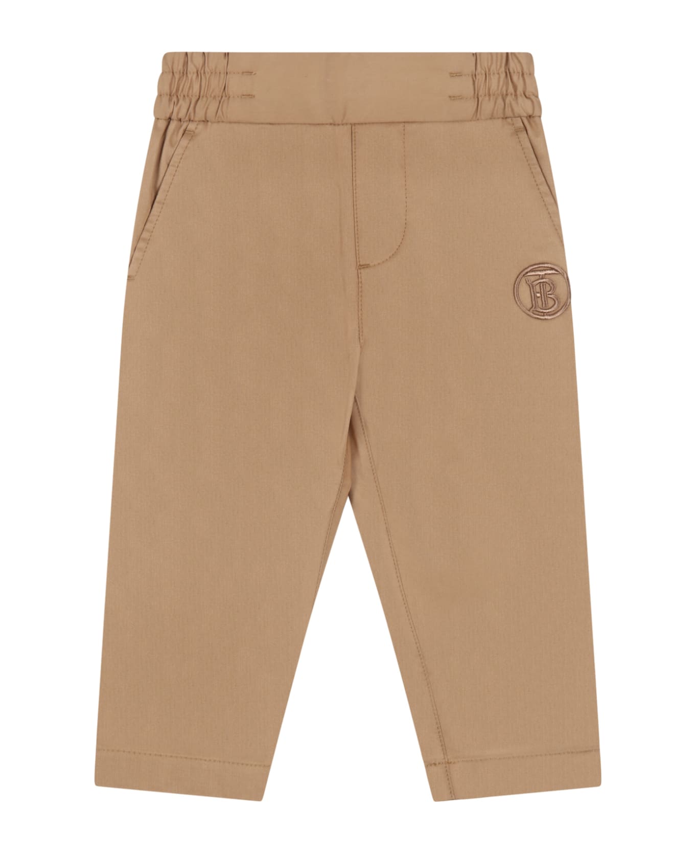 Burberry Beige Trousers For Baby Boy With Logo Embroidered - Beige