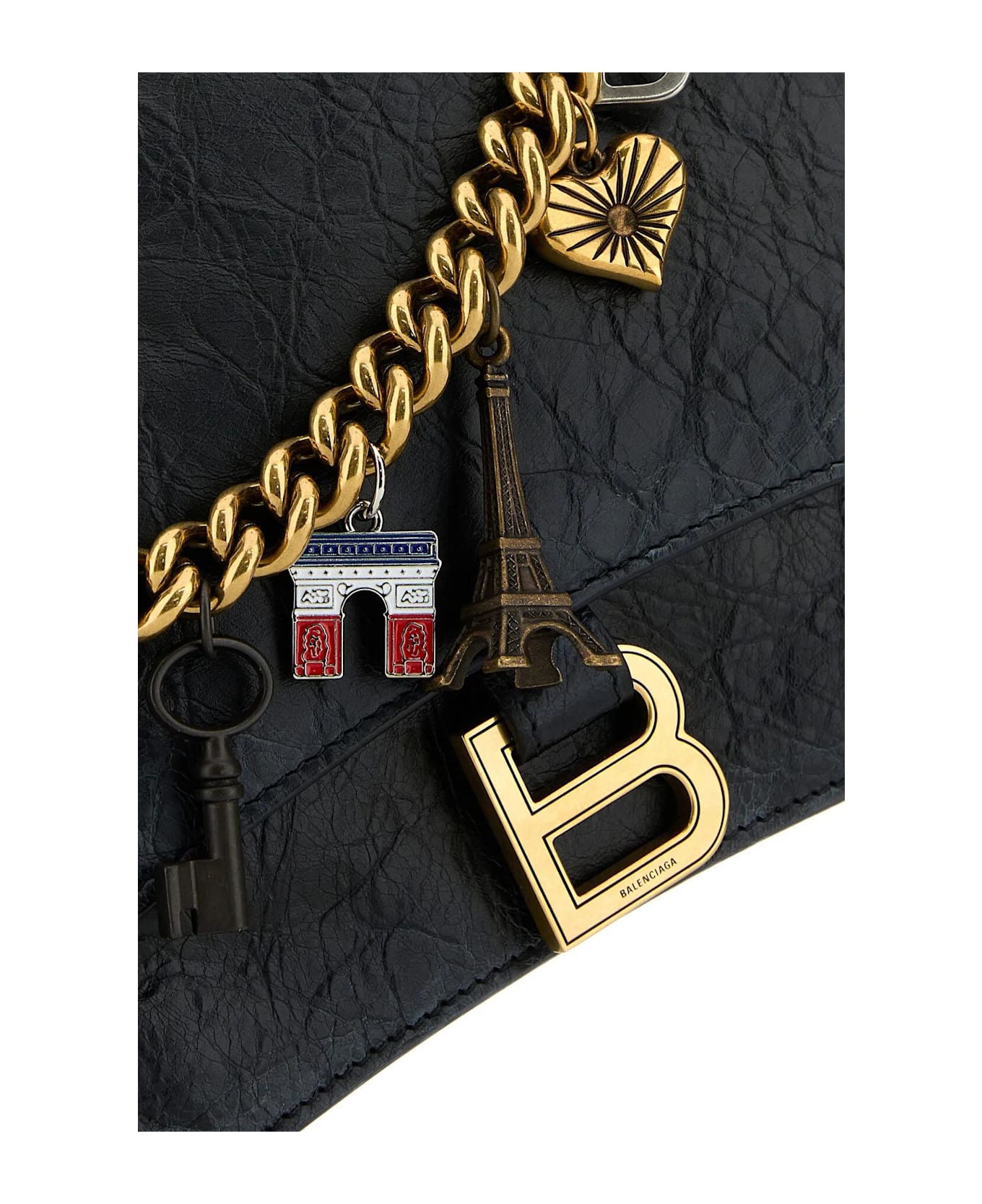 Balenciaga Black Leather Medium Crush Chain Shoulder Bag - Black