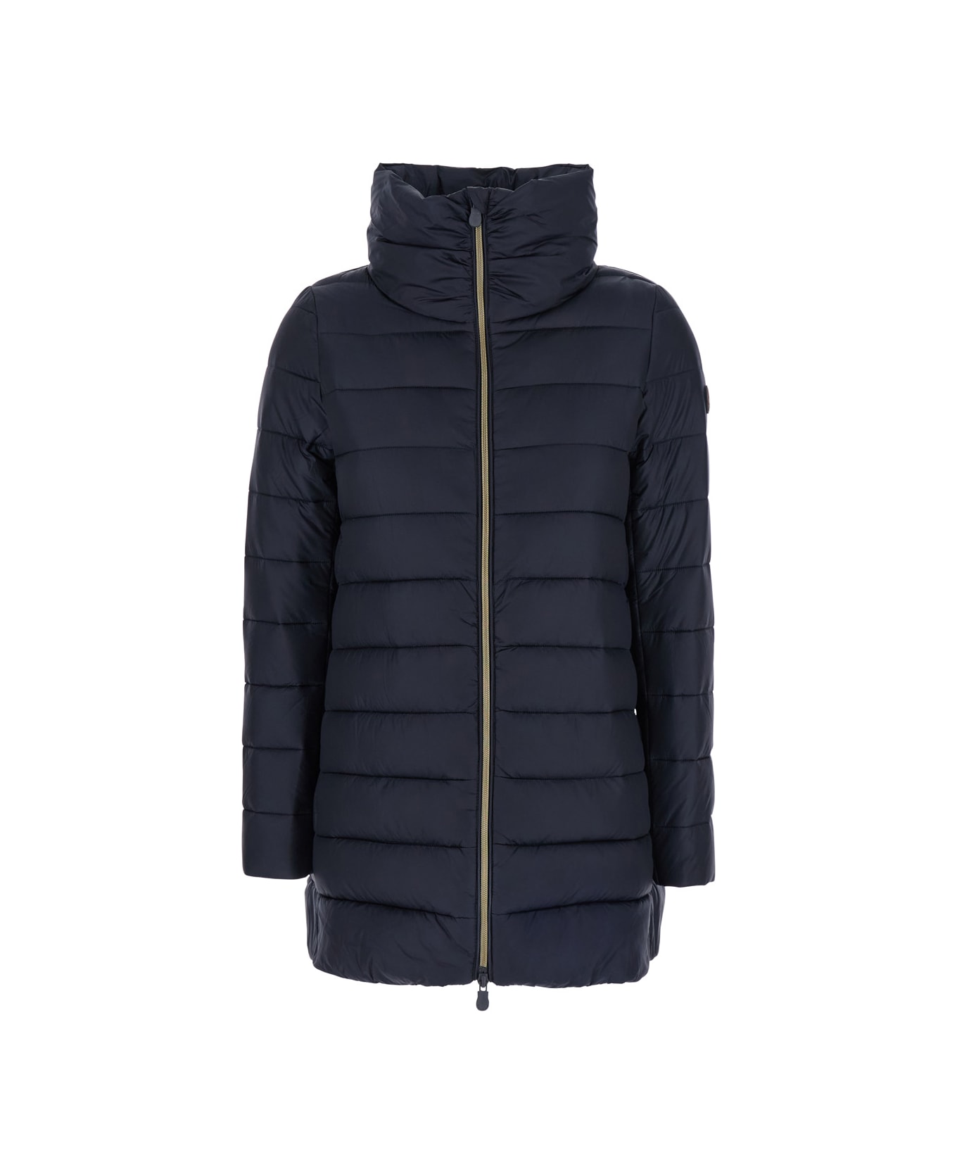 Save the Duck 
lydia
 Blue Down Jacket With High Neck And Logo Patch On The Sleeve In Tech Fabric Woman - Blue Black