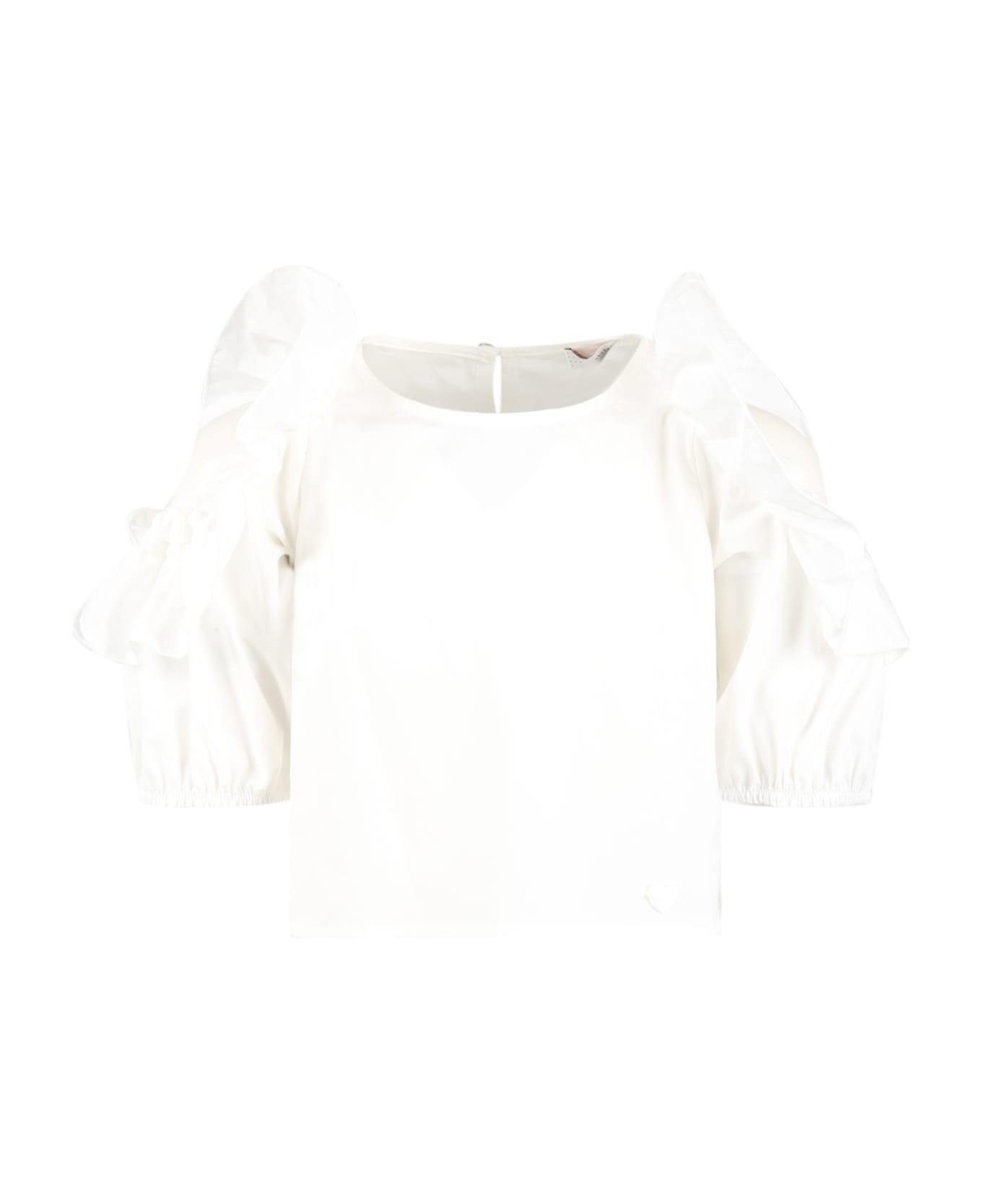 Monnalisa White T-shirt For Girl With Logo Patch - White トップス
