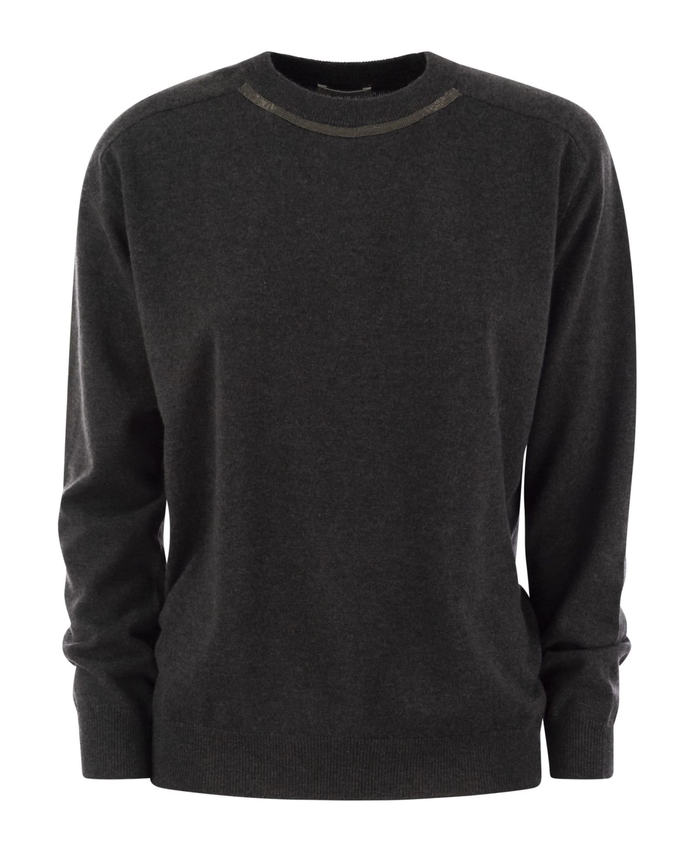 Brunello Cucinelli Cashmere Sweater With Neck Jewel - Anthracite