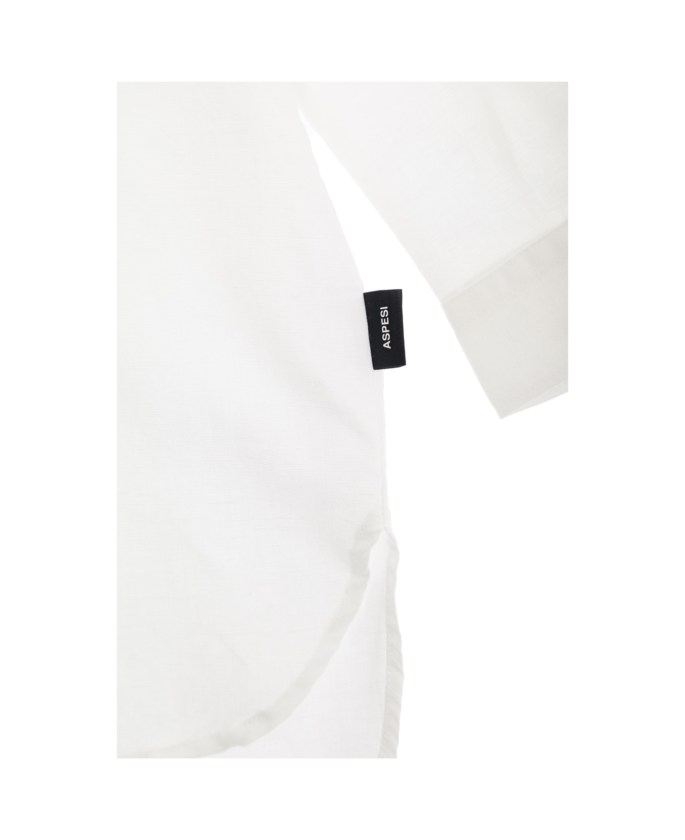 Aspesi White Band Collar Shirt In Linen Blend Girl - White