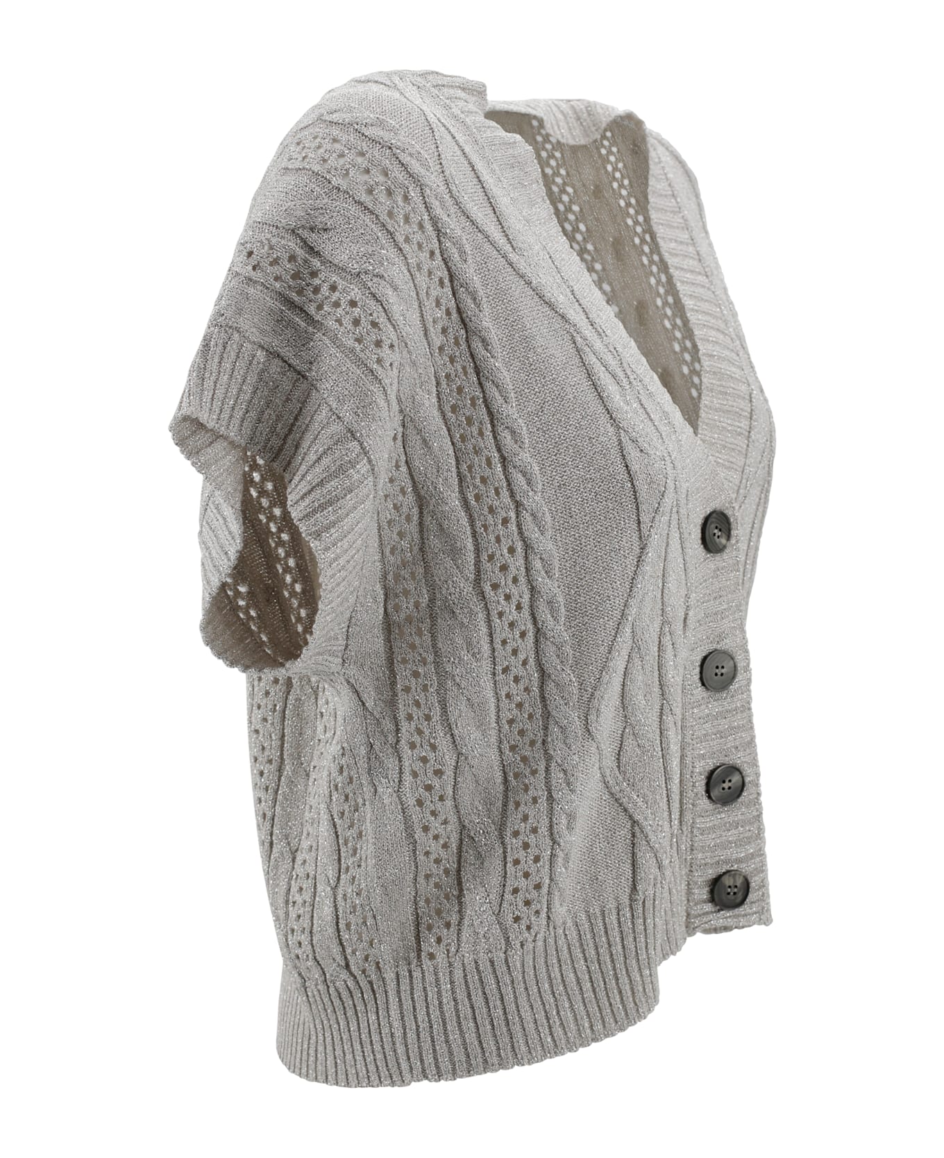 D.Exterior Short Lurex Cardigan - Gesso