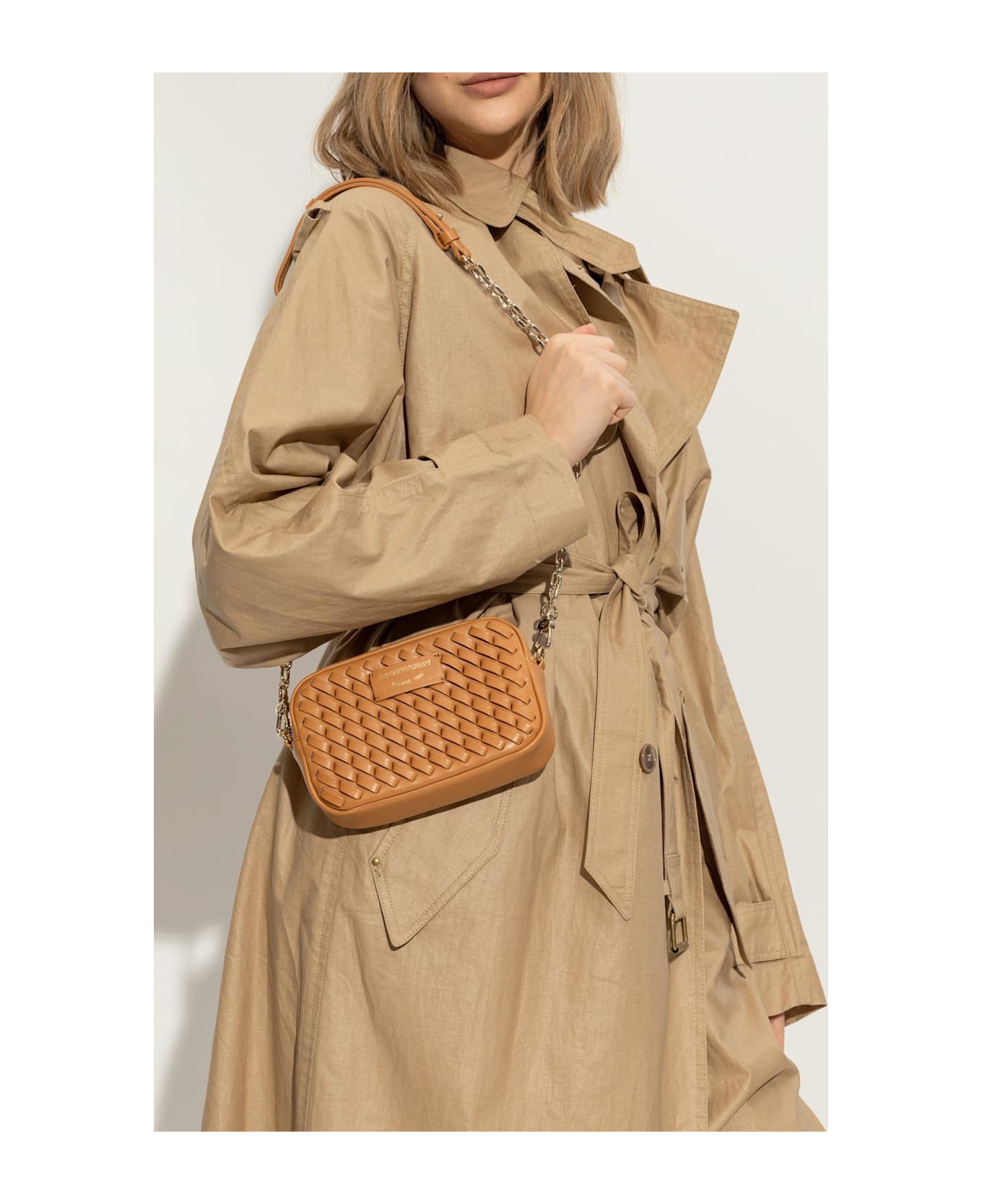 Emporio Armani Shoulder Bag With Decorative Weave - Brown