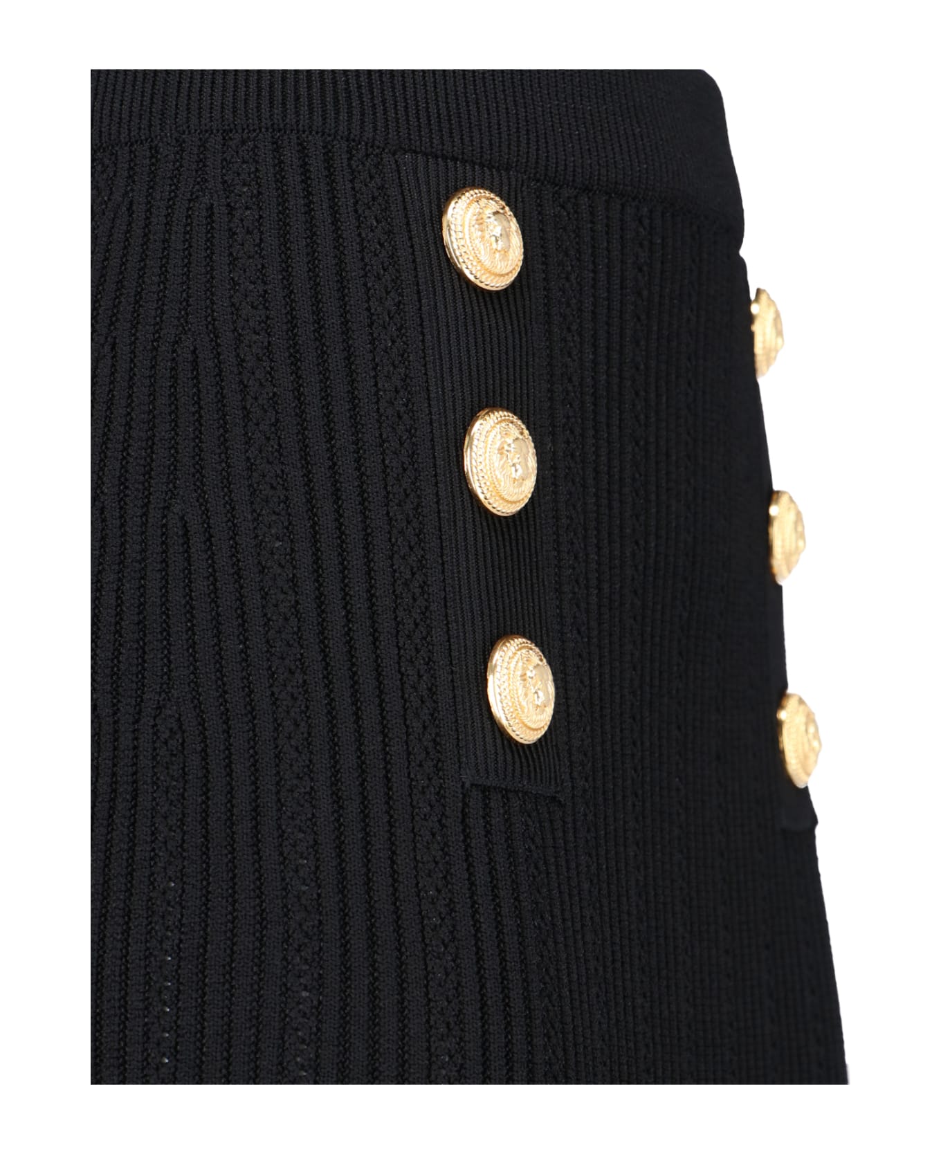 Balmain Buttoned Knit Midi Skirt - Black