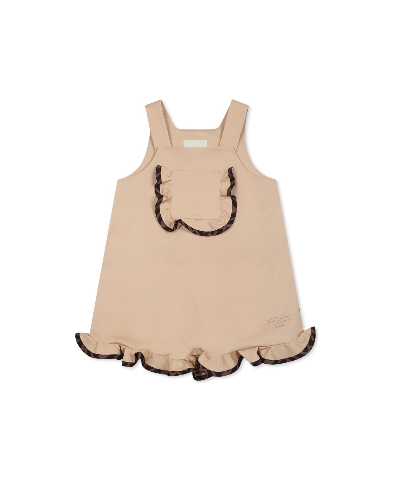 Fendi Beige Dungarees For Baby Girl With Ff - Beige