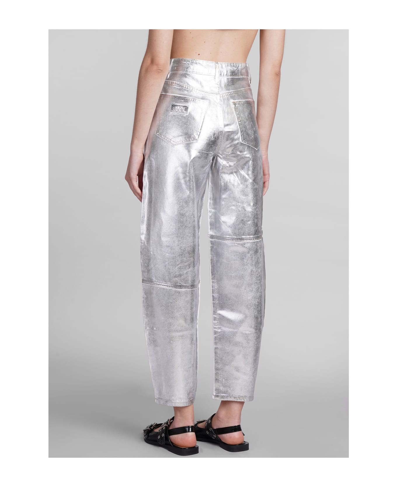 Ganni Jeans In Silver Cotton - White
