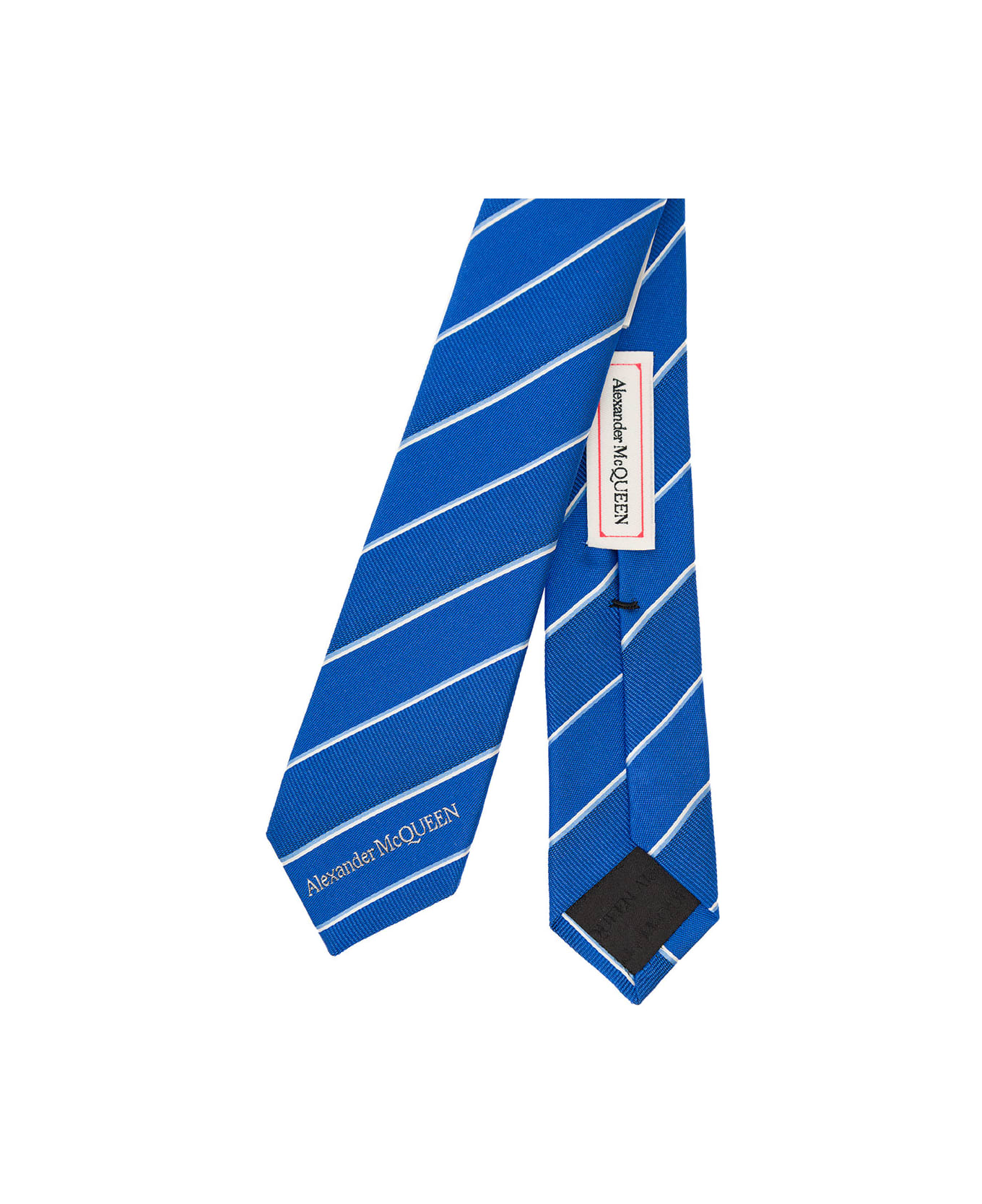 Alexander McQueen Man's Striped Blue Silk Tie - Blu