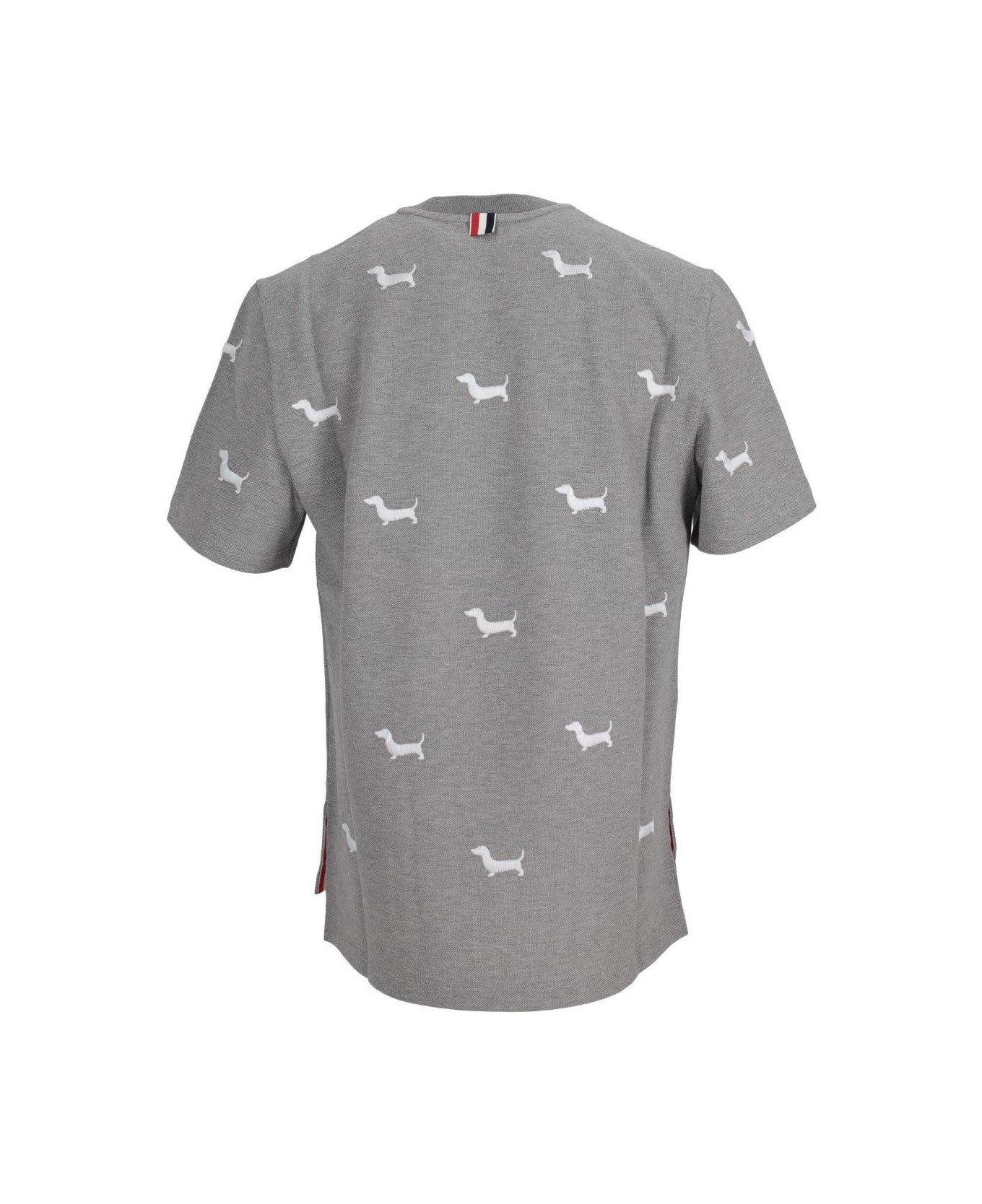Thom Browne Dog-embroidered Crewneck T-shirt - Grey