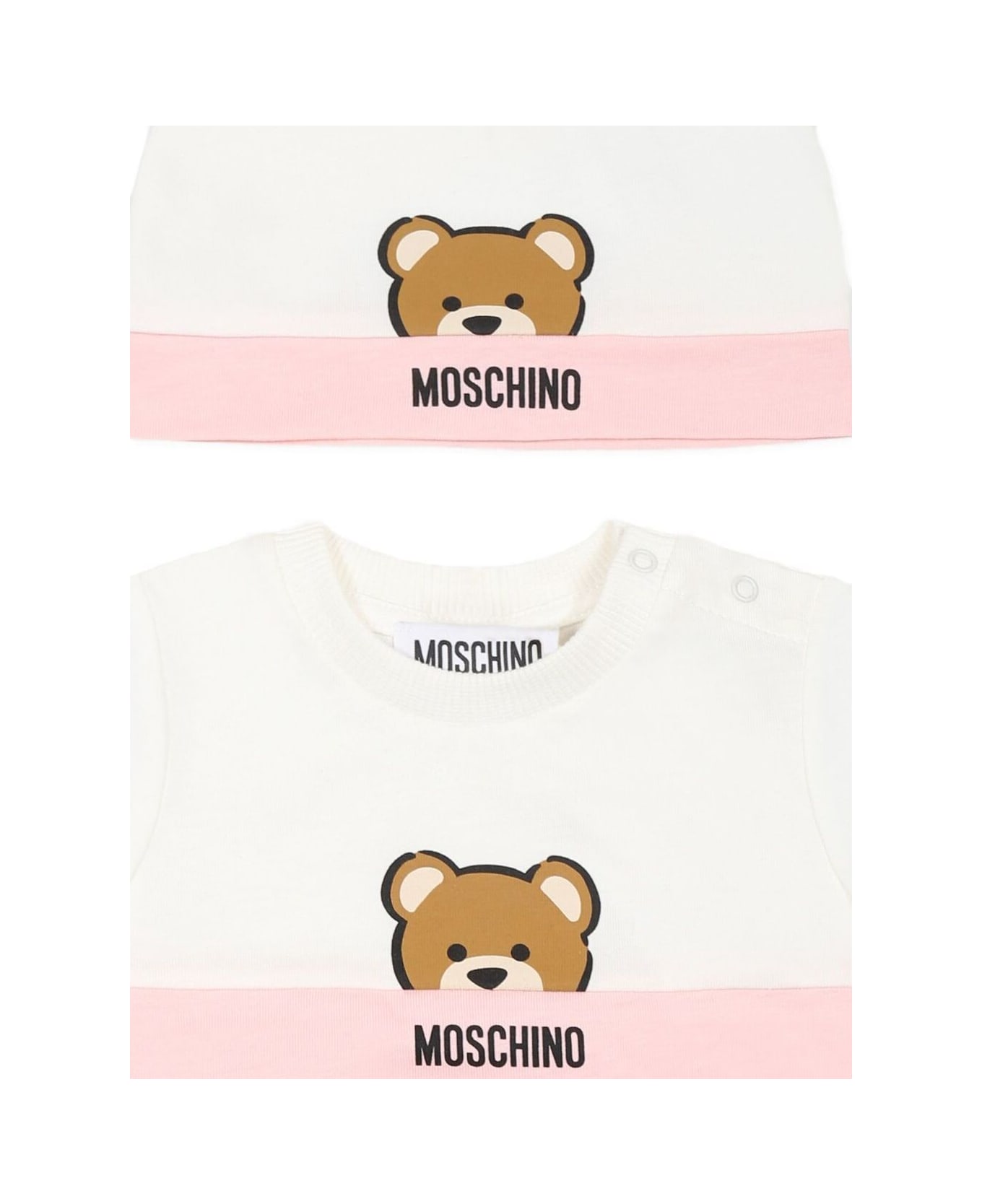 Moschino Pink Set With One-piece And Beanie With Logo Detail On The Front In Cotton Baby - Pink