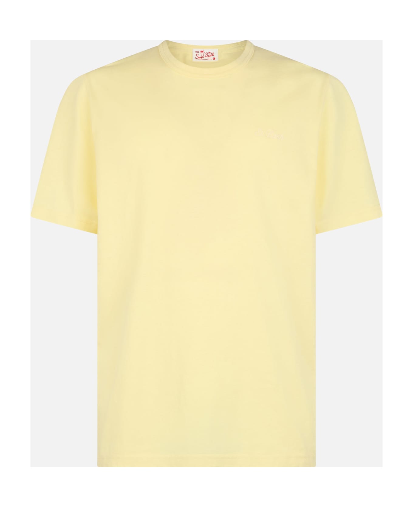 MC2 Saint Barth Man Pale Yellow Cotton Jersey T-shirt Dover With St. Barth Embroidery - YELLOW