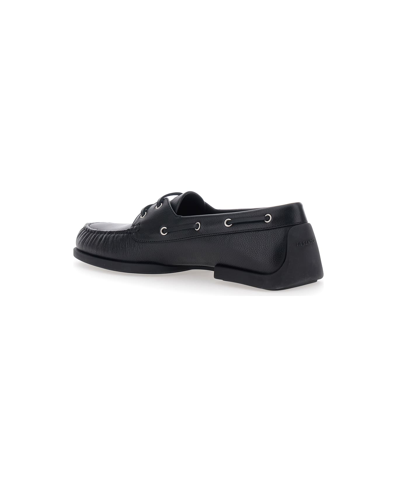 Jil Sander Black Loafers With Ruched Details And Almond Toe In Leather Man - Black