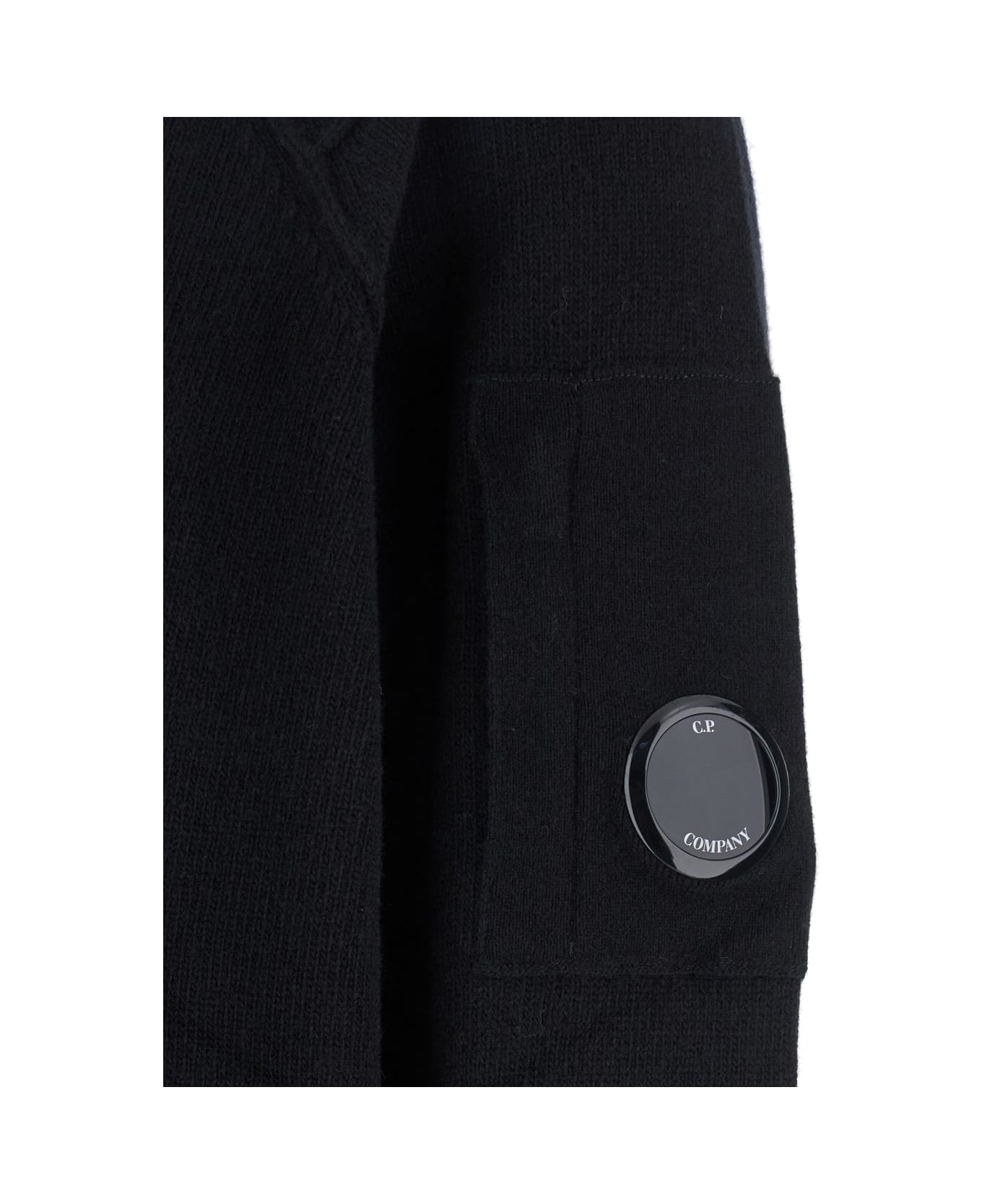 C.P. Company Black Jacket With High Neck And Logo Plaque On The Sleeve In Wool Blend Man - BLACK