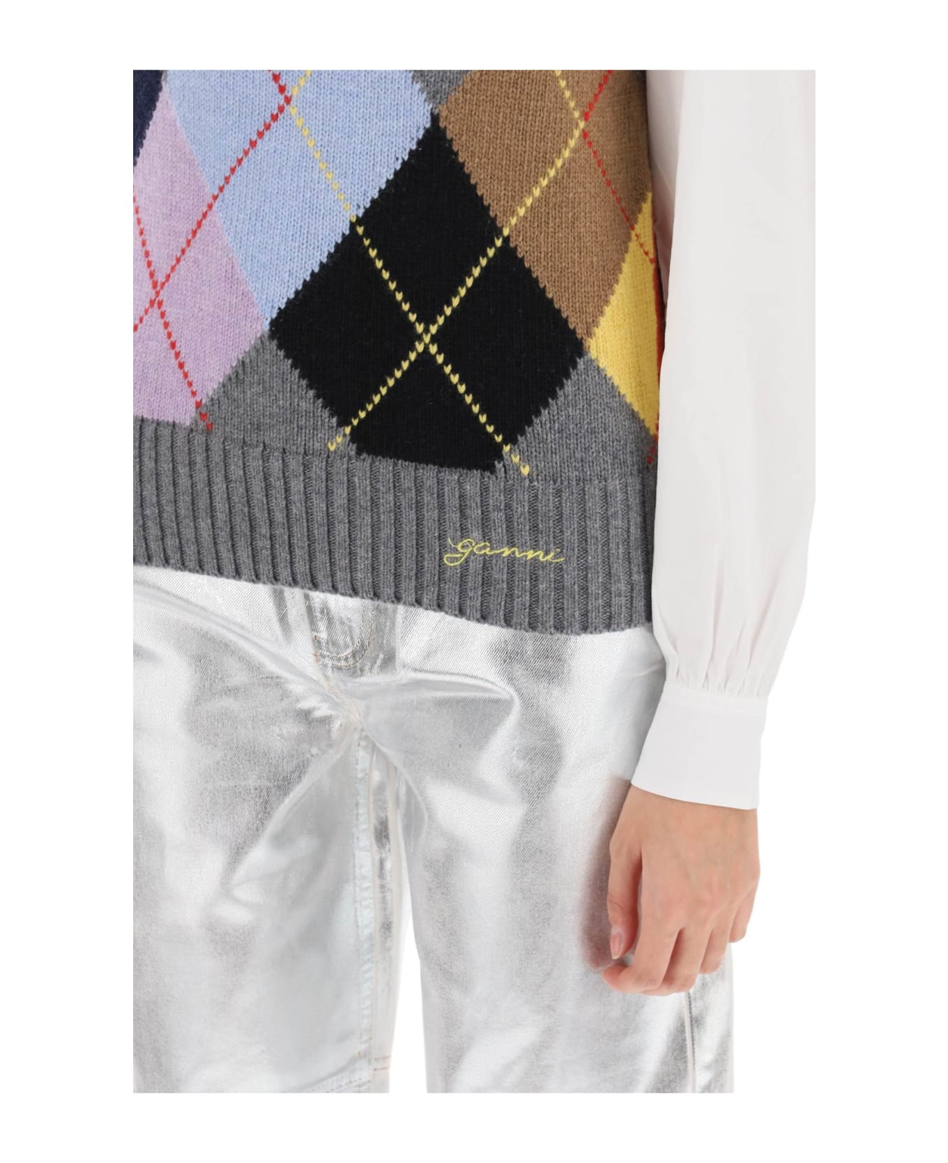 Ganni Harlequin Wool Mix Knit Vest - Frost Gray ニットウェア