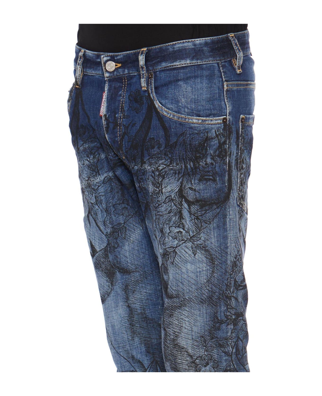Dsquared2 Graphic Printed Bleached Skinny Jeans
