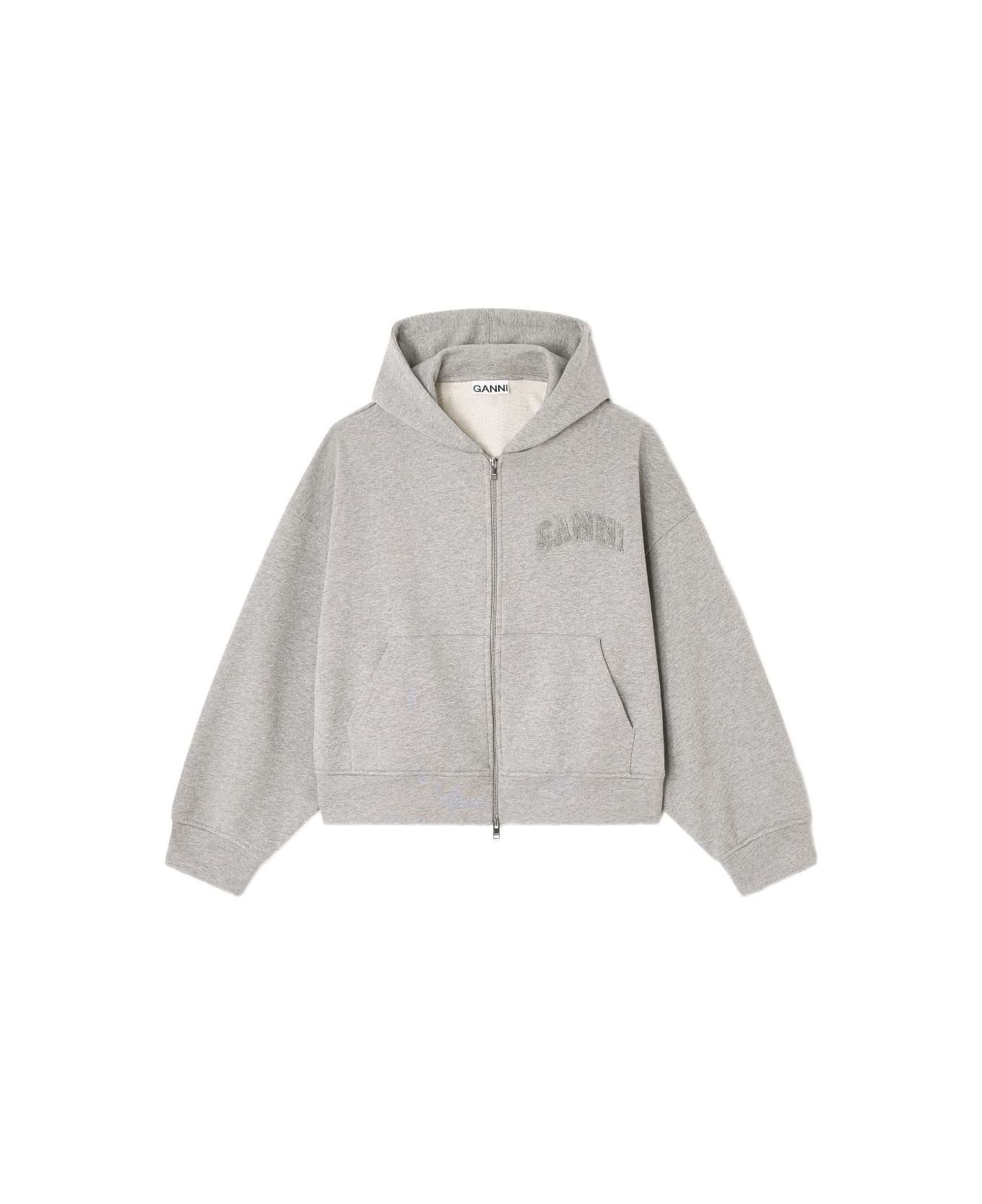 Ganni Organic Cotton Zipped Hoodie - Grey