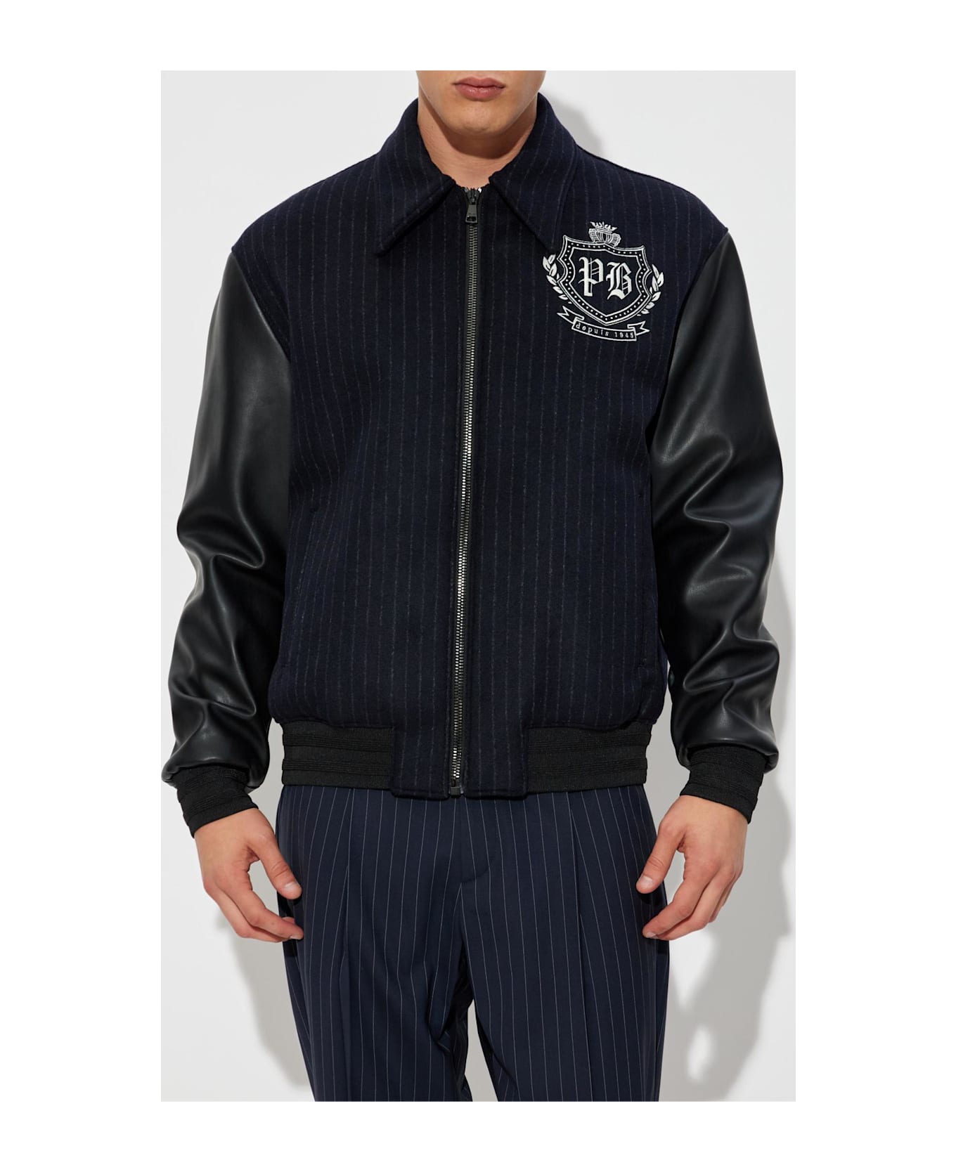 Balmain Jacket With Leather Sleeves - BLACK