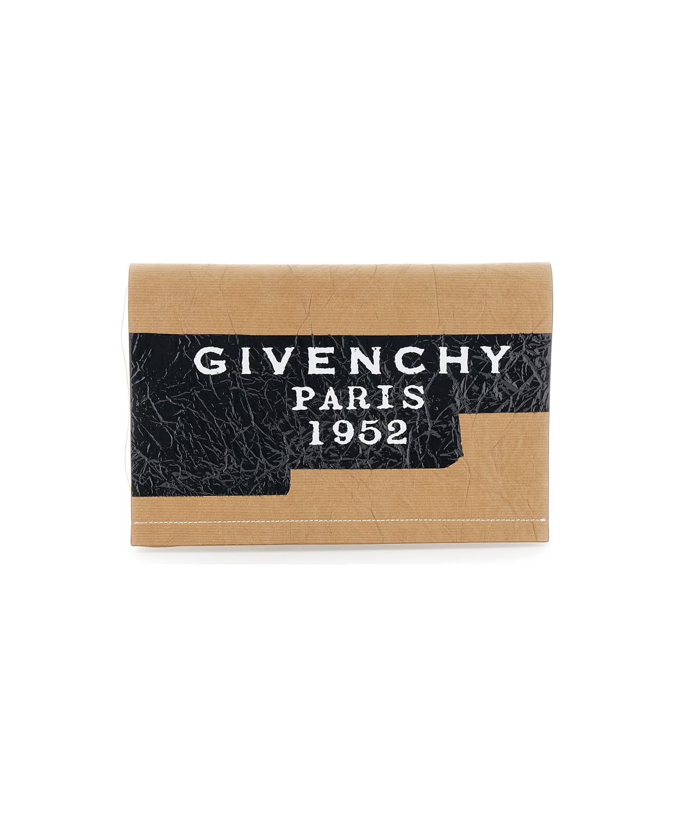 Givenchy Beige Clutch Bag With Crinkled Effect And Logo Lettering On The Front In Leather Woman - Beige