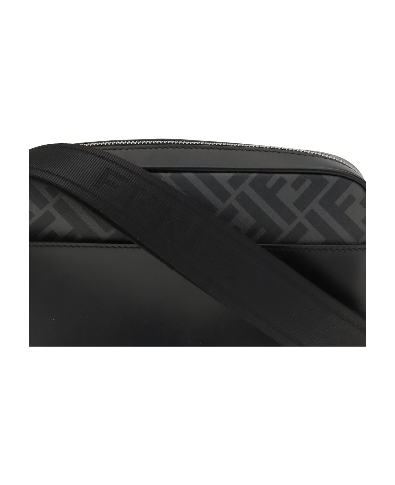 Fendi Ff Leather And Canvas Shoulder Bag - BLACK ショルダーバッグ