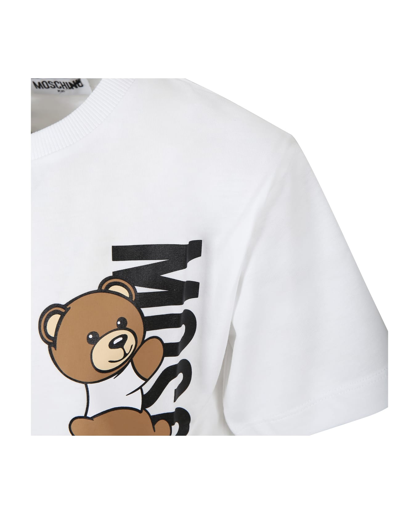 Moschino White T-shirt For Kids With Teddy Bear And Logo - Bianco Ottico Tシャツ＆ポロシャツ