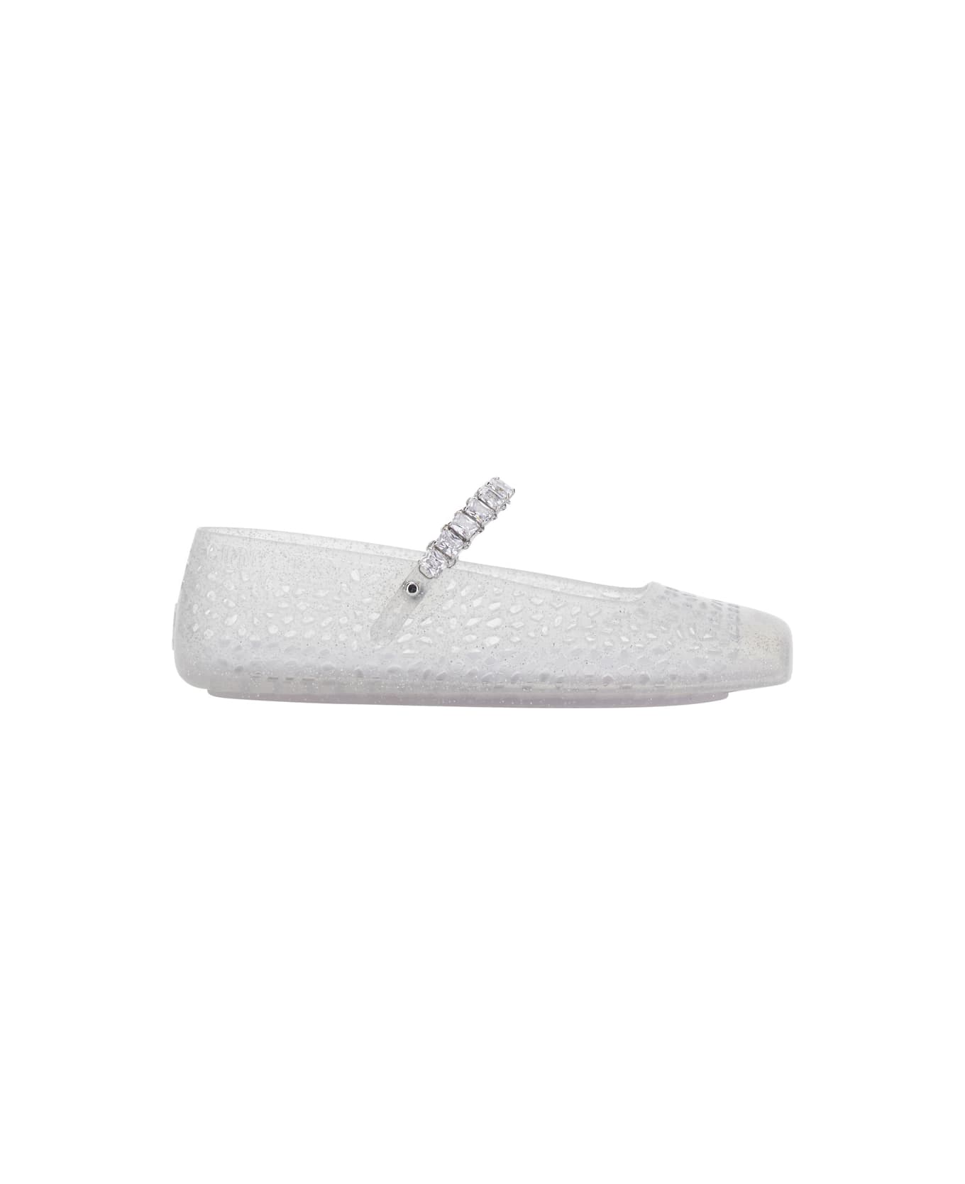 'the Jelly' White Ballet Shoes With Square Toe And Crystal Embellishments In Tech Fabric Woman