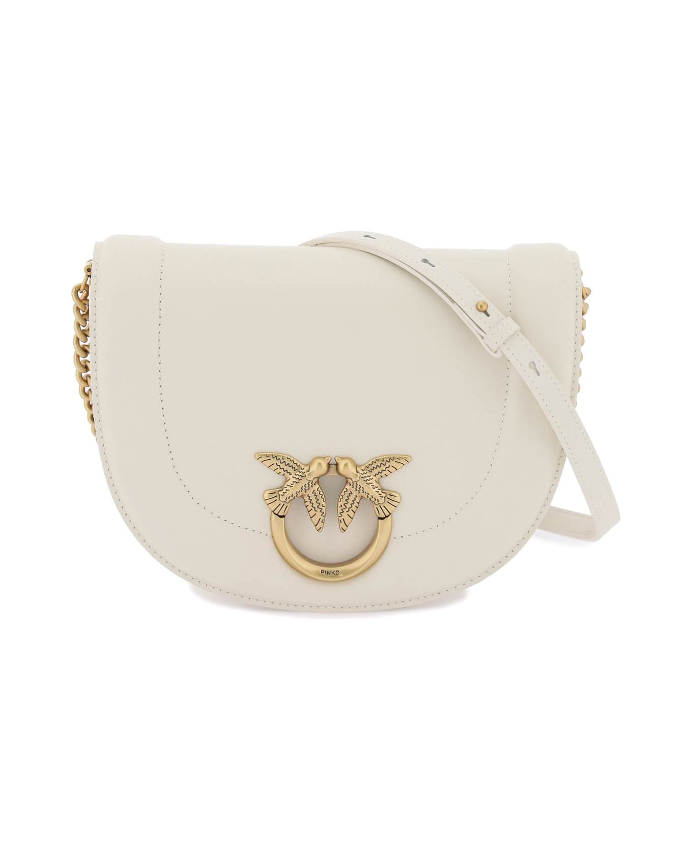 Pinko Love Bag Click Round Leather Bag - BIANCO SETA ANTIQUE GOLD (White)