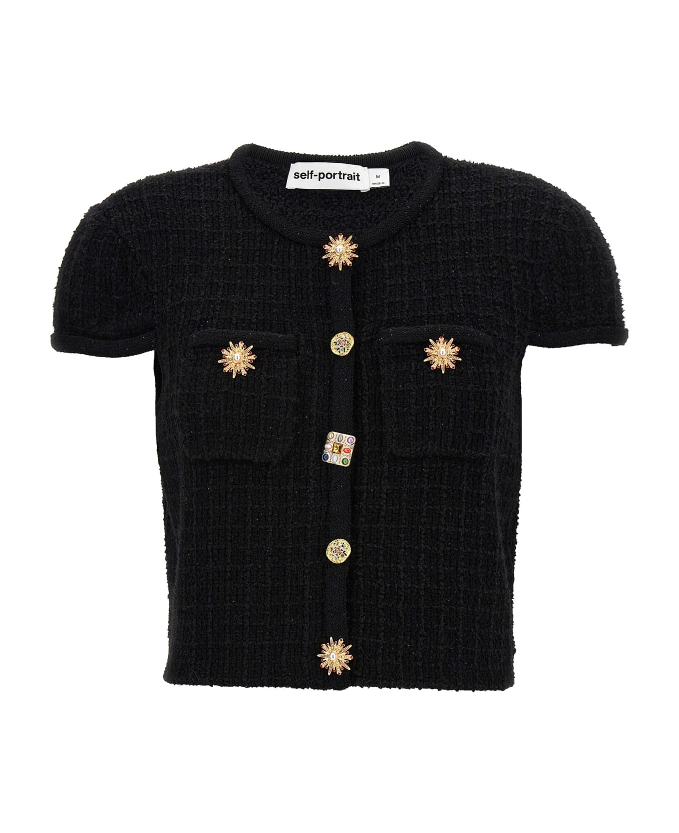 self-portrait 'pink Jewel Button Knit' Top - BLACK