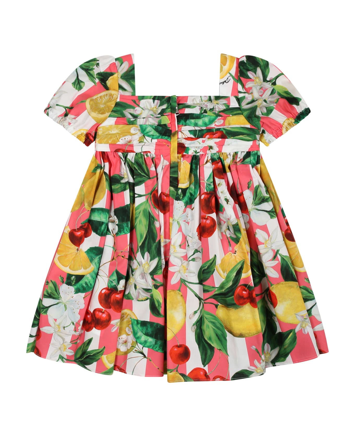 Dolce & Gabbana Multicolor Dress For Baby Girl With All-over Flowers And Fruits - Multicolor ウェア