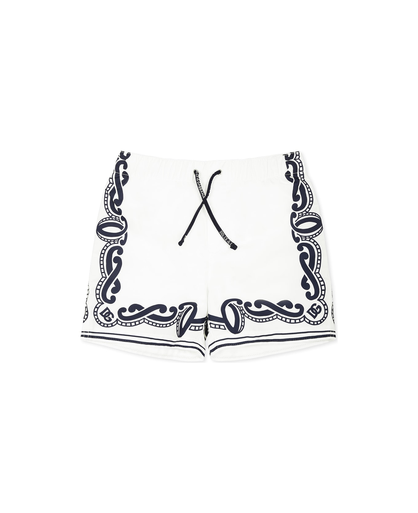 Dolce & Gabbana White Swim Shorts For Baby Boy With Bandana Print - White