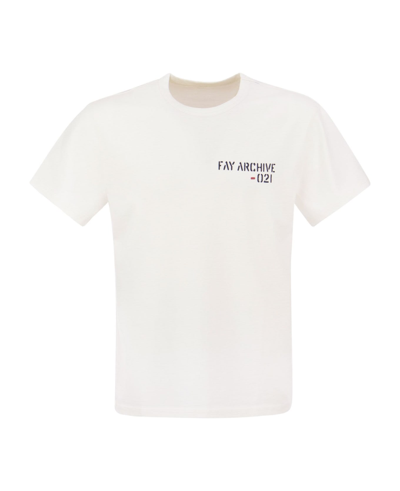 Fay Crew-neck T-shirt With Logo - White