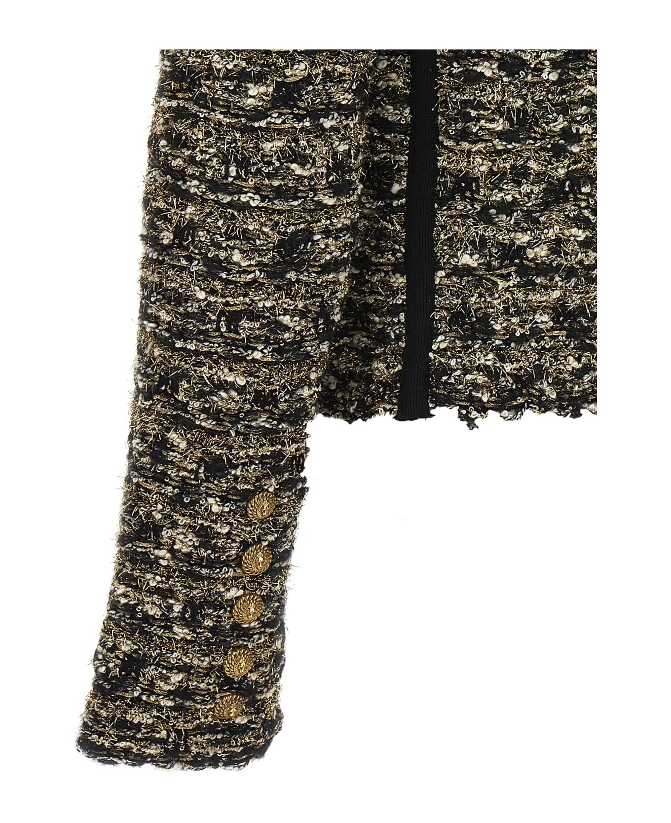 Balmain Collarless Tweed Cropped Jacket - Ead Noir Or