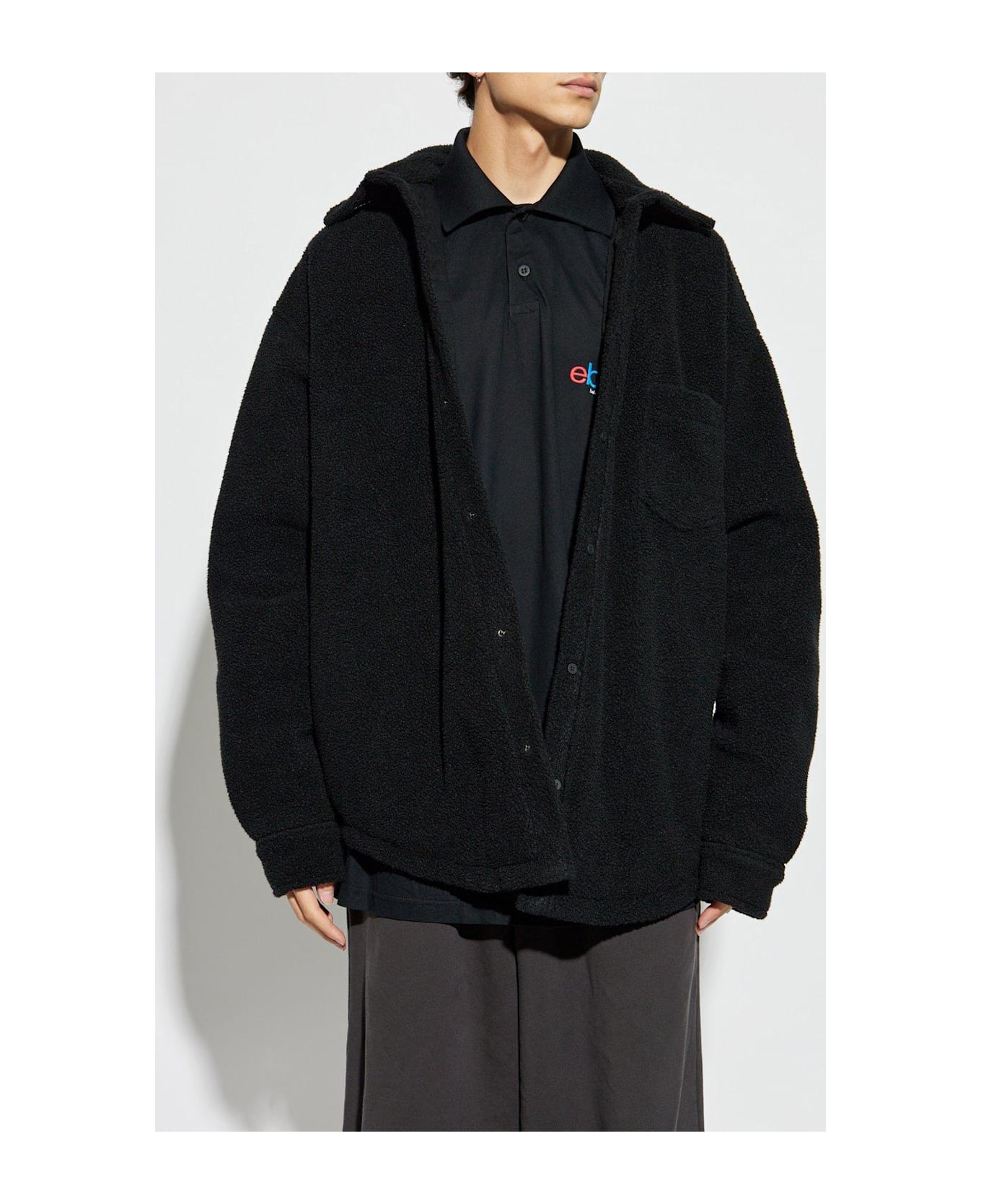 Balenciaga Logo Patch Padded Oversized Shirt - Black