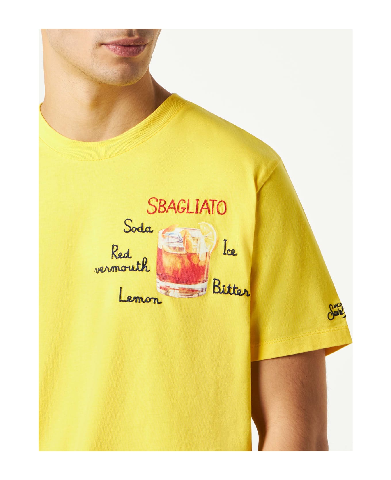 MC2 Saint Barth Man Cotton T-shirt With Sbagliato Glass Print - YELLOW