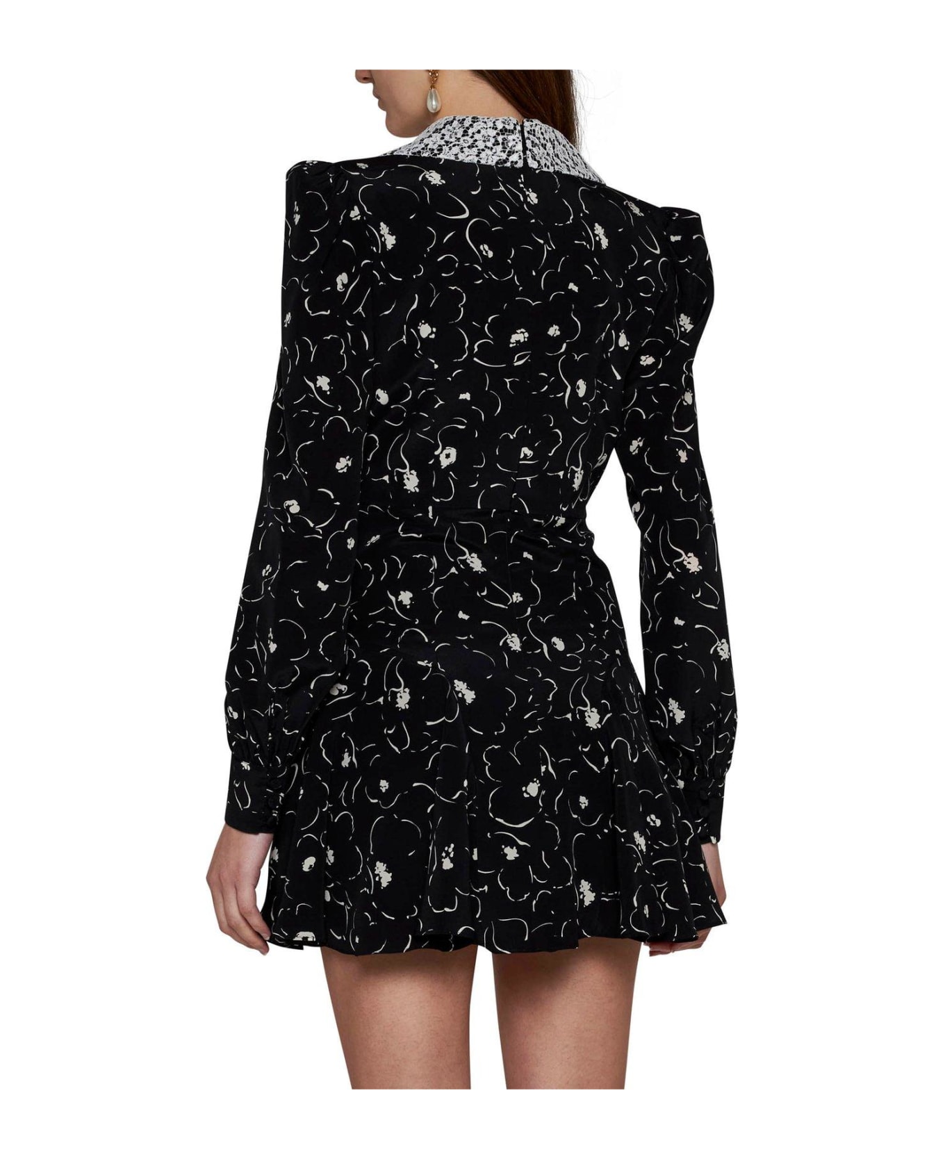 Alessandra Rich Bow Embellished Floral Printed Mini Dress - BLACK/NEUTRALS