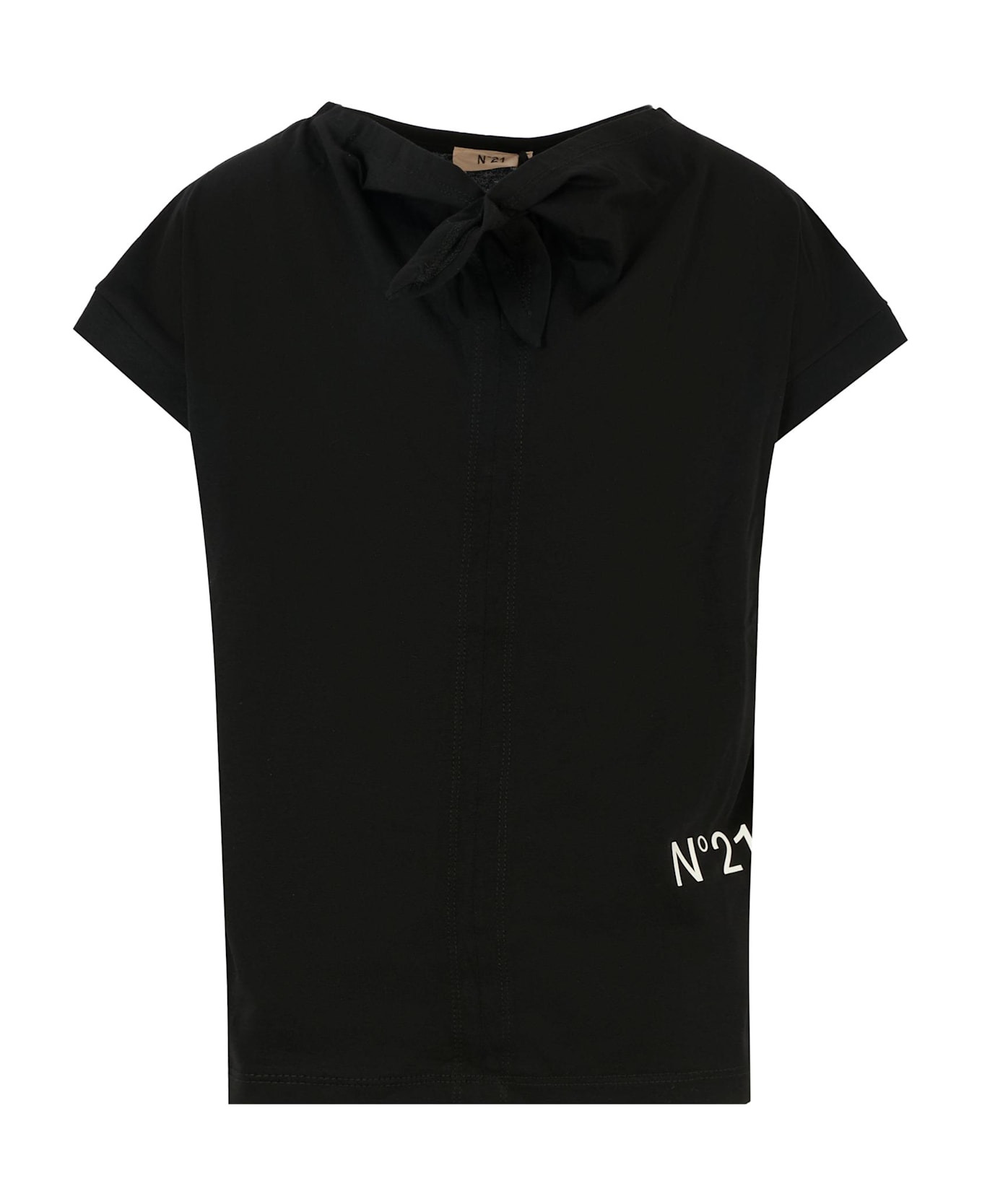 N.21 Black T-shirt For Girl With Logo - Black