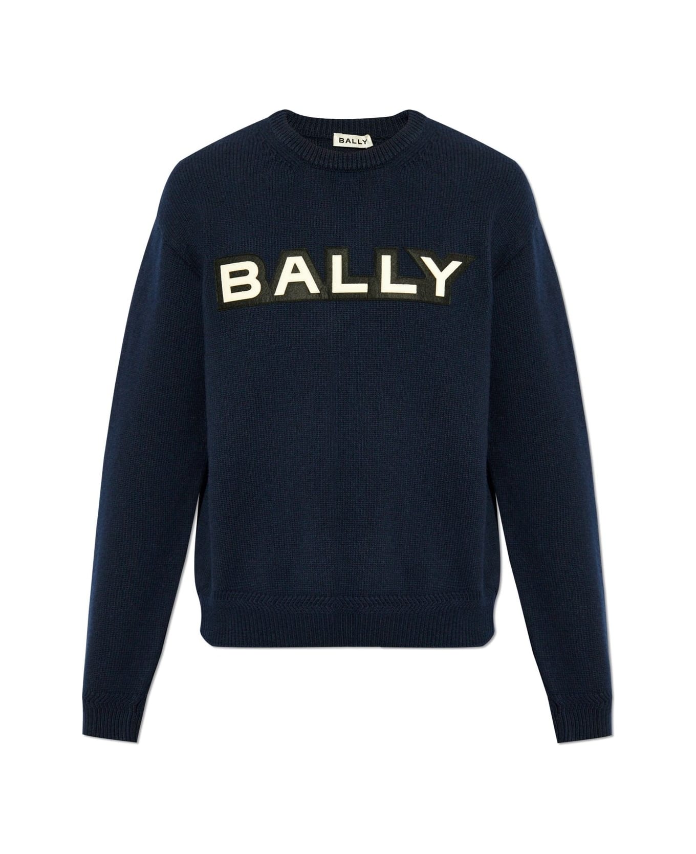 Bally Logo Patch Crewneck Knitted Jumper - Blue